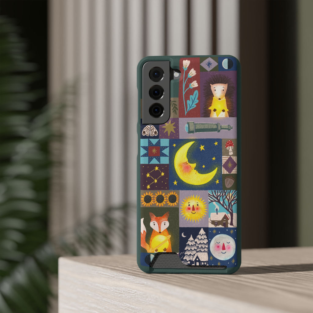 Magical Celestial Patchwork Phone Card Case - Cute Forest Animals Design, Perfect Gift for Nature Lovers, Kids & Adults, Ideal for Birthdays