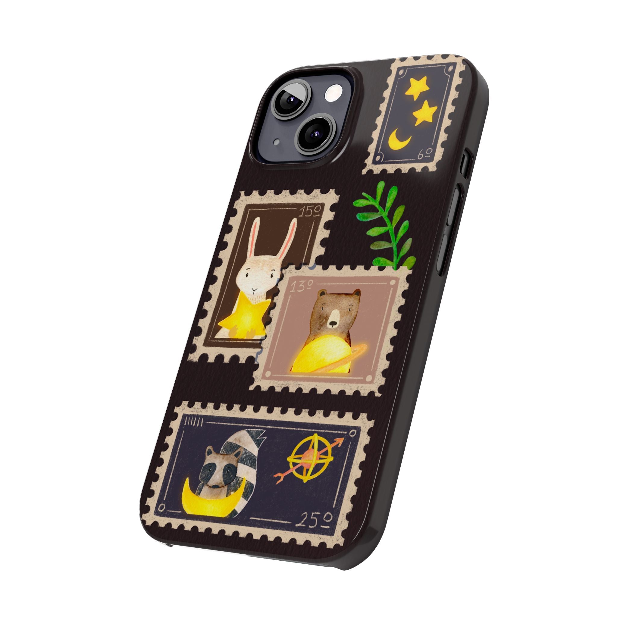 Woodland Stamp Vintage Style Glossy iPhone Case | Cute Phone Cover, Animal Lover Gift, Unique Birthday Gift, iPhone XR, 12, 13, 14, 15, 16
