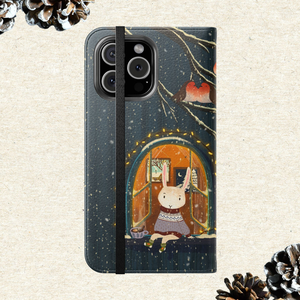 Cozy Winter Cottage Wallet Case, Cute Animals Flip Cover, Vegan Leather, Cozy Vibes, Gift Idea for iPhone 11 12 13 14 15 16, Galaxy S21 S22