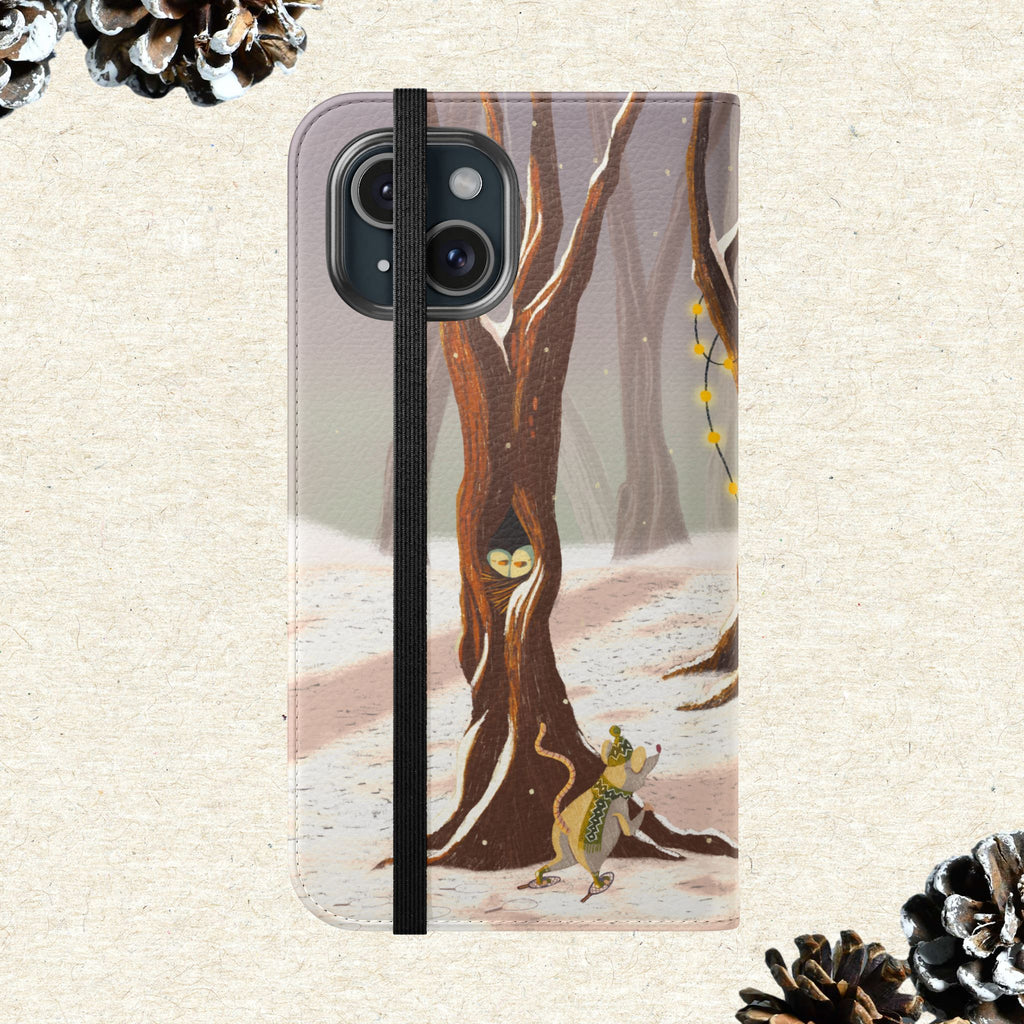 Winter Forest Tea Party Wallet Case, Woodland Animals Phone Flip Cover, Vegan Leather Case, iPhone 11 12 13 14 15 16, Galaxy Ultra S21 S22