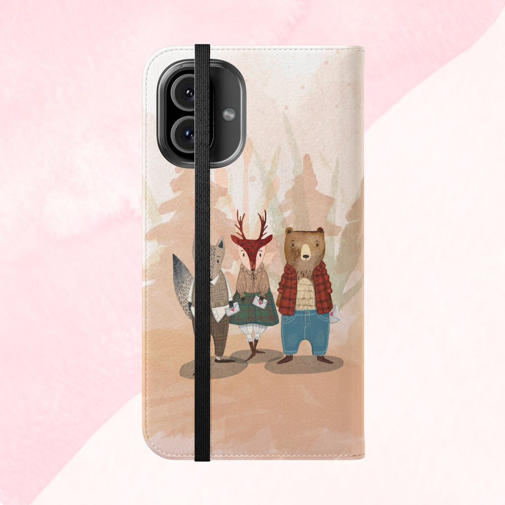 Whimsical Animal Flip Cases for Phones, Cute Woodland Creatures, Forest Friends Phone Cover, Animal Lover Gift, Phone Wallet