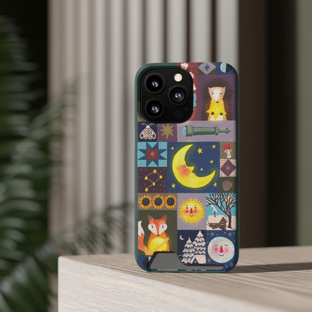 Magical Celestial Patchwork Phone Card Case - Cute Forest Animals Design, Perfect Gift for Nature Lovers, Kids & Adults, Ideal for Birthdays