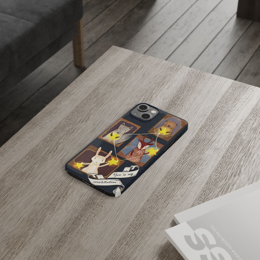 Constellation Friends Slim Case, Woodland Portrait iPhone Cover, Star Collector Design, Cute Kawaii Gift, Phone 8 9 X XR 11 12 13 14 15 16