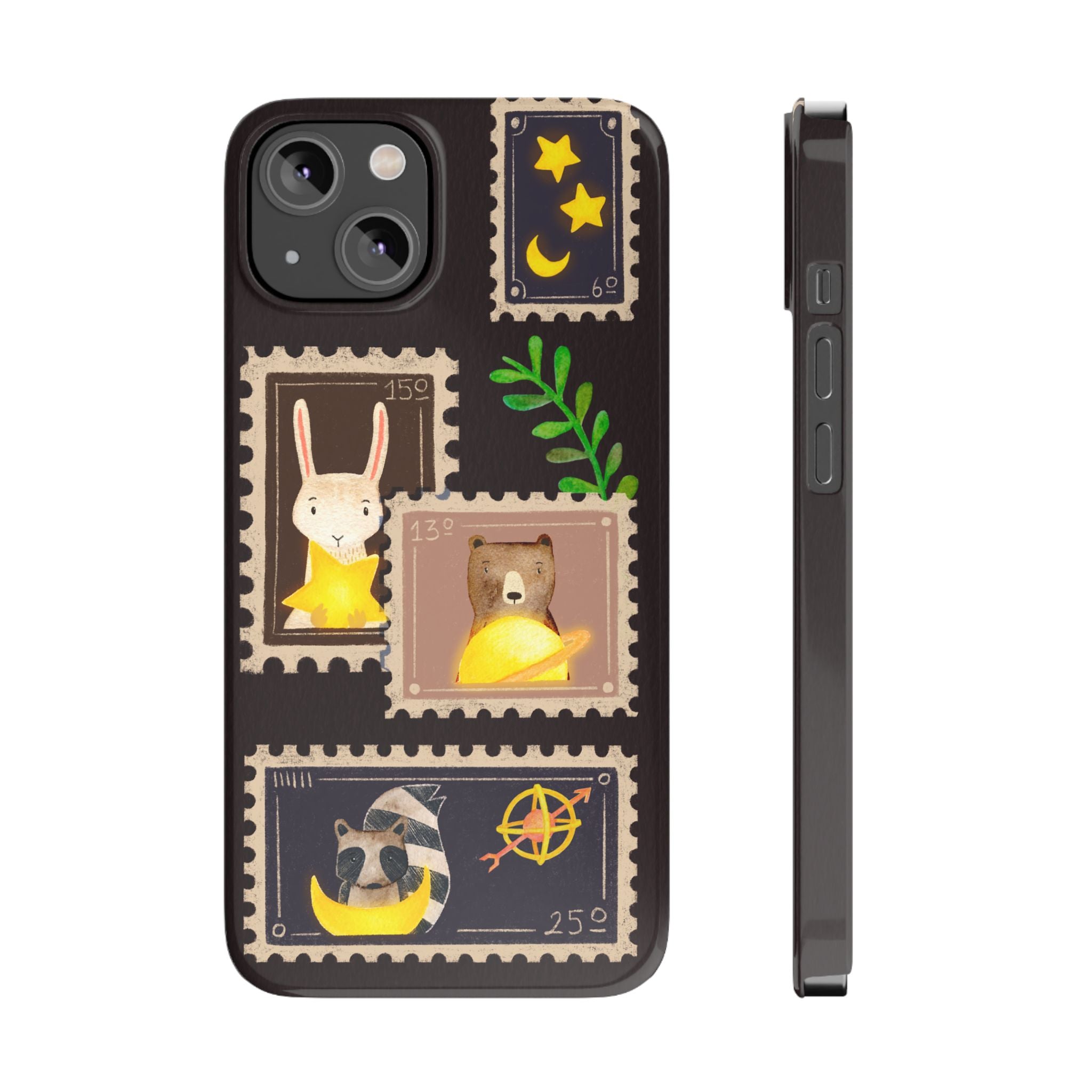 Woodland Stamp Vintage Style Glossy iPhone Case | Cute Phone Cover, Animal Lover Gift, Unique Birthday Gift, iPhone XR, 12, 13, 14, 15, 16