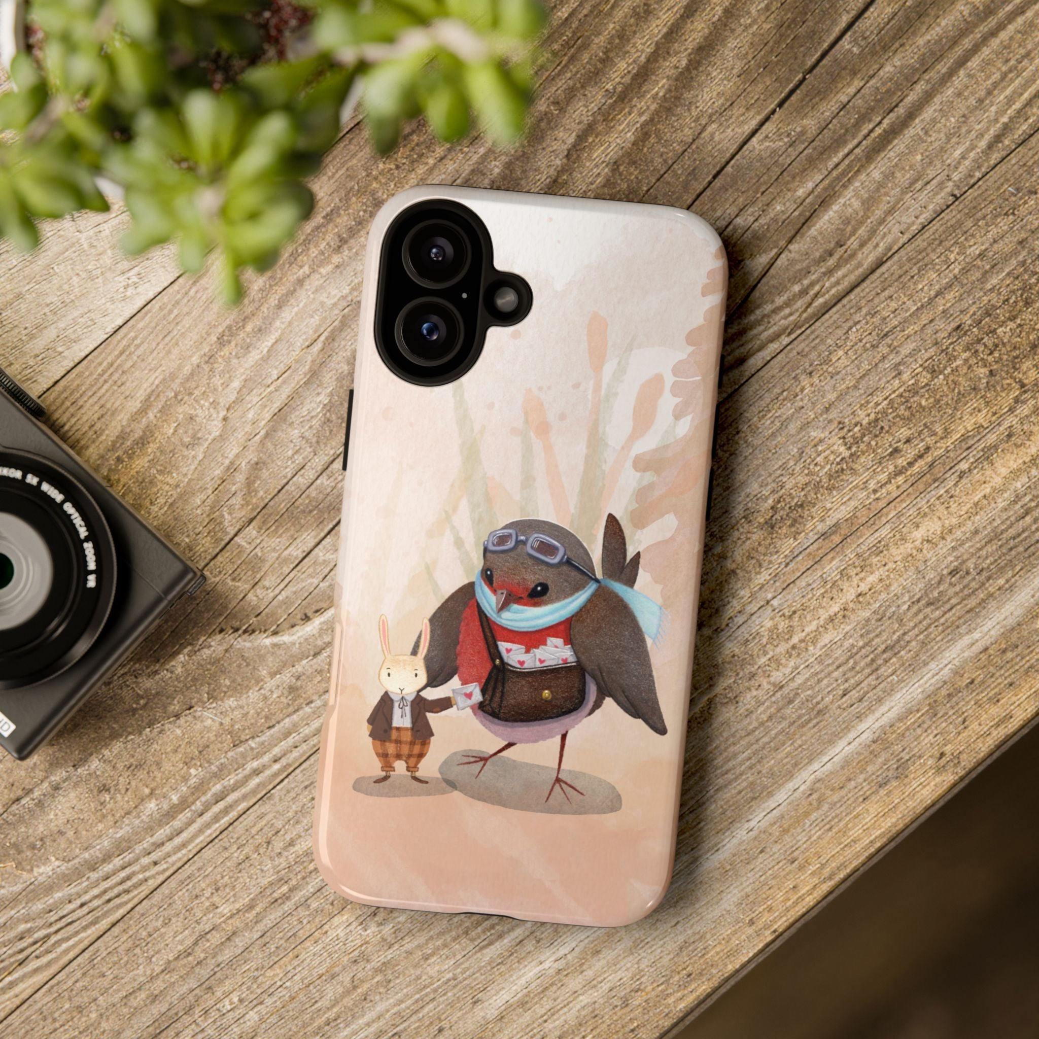 Whimsical Animal Phone Case, Cute Bird and Rabbit Design, Animal Lovers Gift, Nature-Themed Accessory, Eco-Friendly Tech Cover