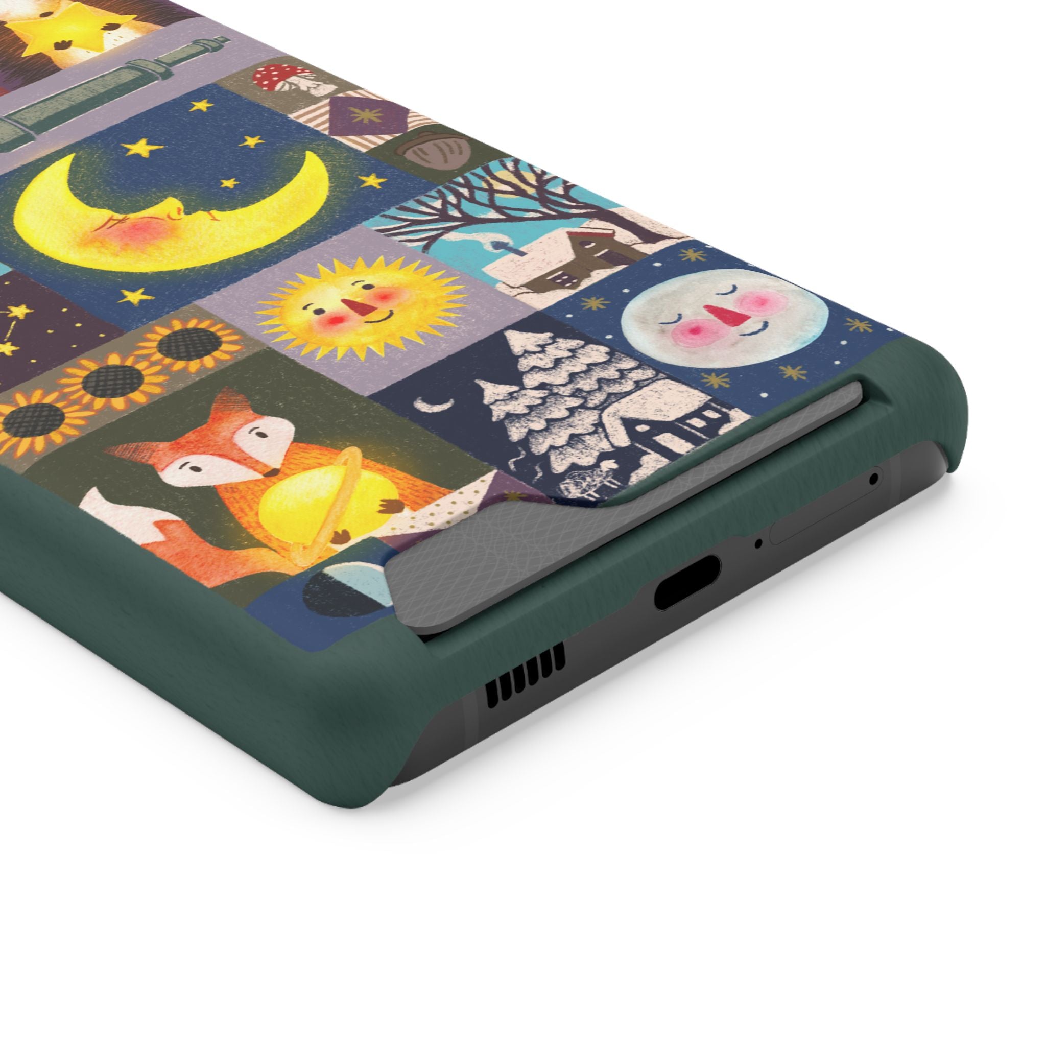 Magical Celestial Patchwork Phone Card Case - Cute Forest Animals Design, Perfect Gift for Nature Lovers, Kids & Adults, Ideal for Birthdays