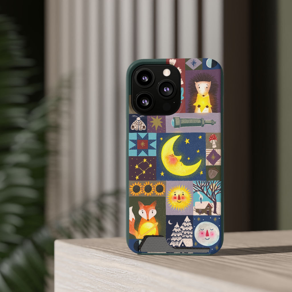 Magical Celestial Patchwork Phone Card Case - Cute Forest Animals Design, Perfect Gift for Nature Lovers, Kids & Adults, Ideal for Birthdays