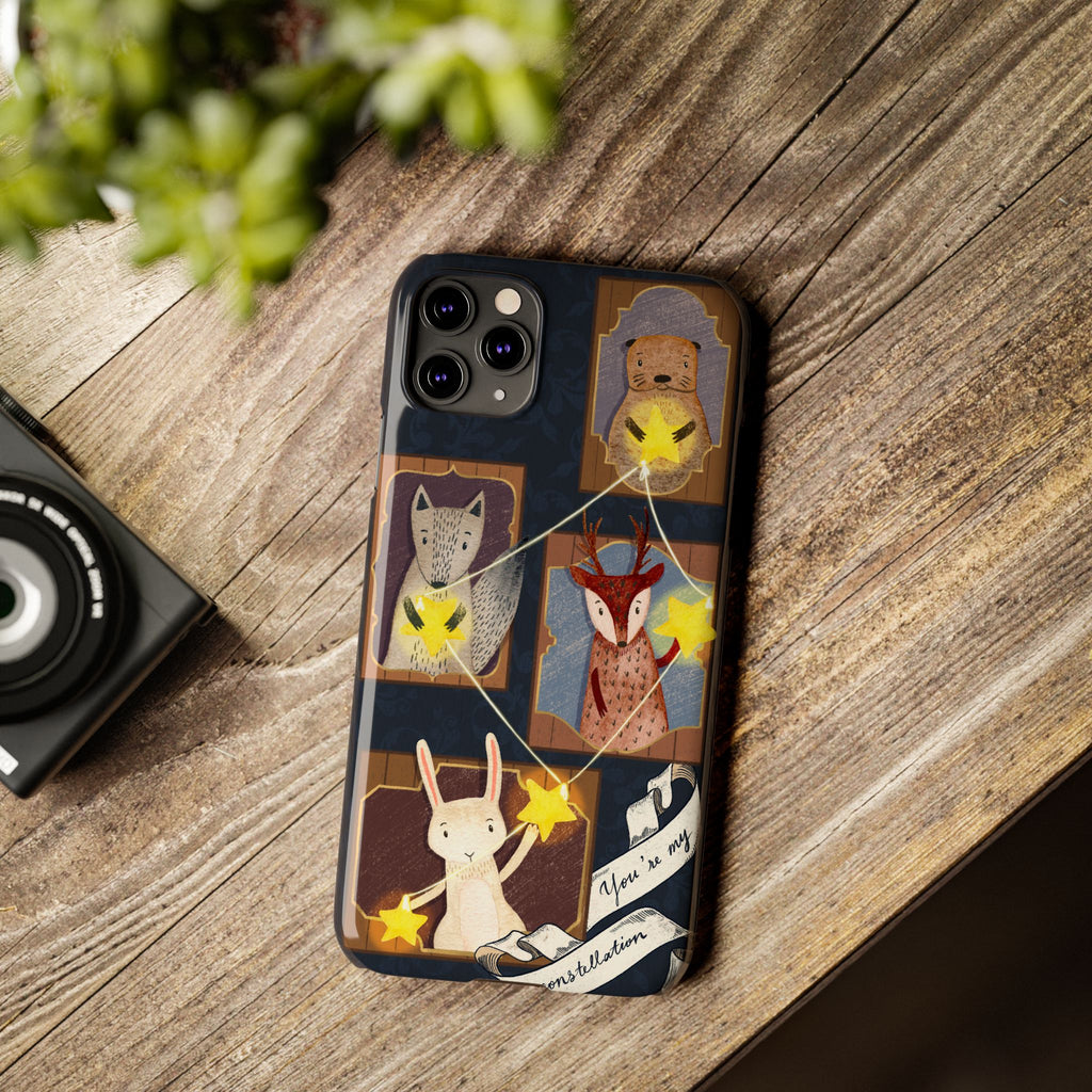 Constellation Friends Slim Case, Woodland Portrait iPhone Cover, Star Collector Design, Cute Kawaii Gift, Phone 8 9 X XR 11 12 13 14 15 16
