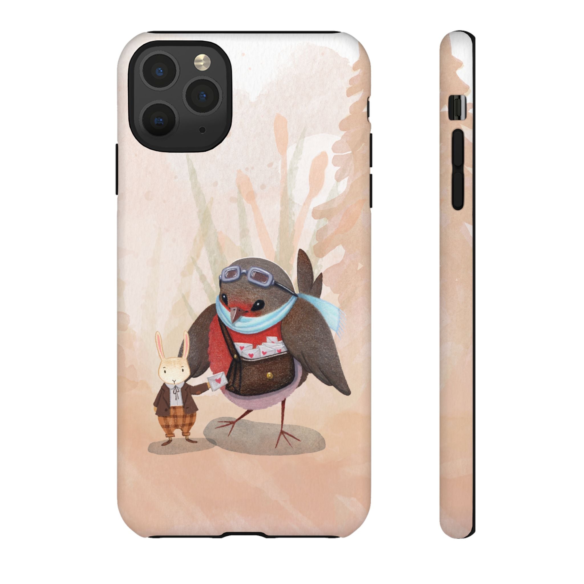 Whimsical Animal Phone Case, Cute Bird and Rabbit Design, Animal Lovers Gift, Nature-Themed Accessory, Eco-Friendly Tech Cover