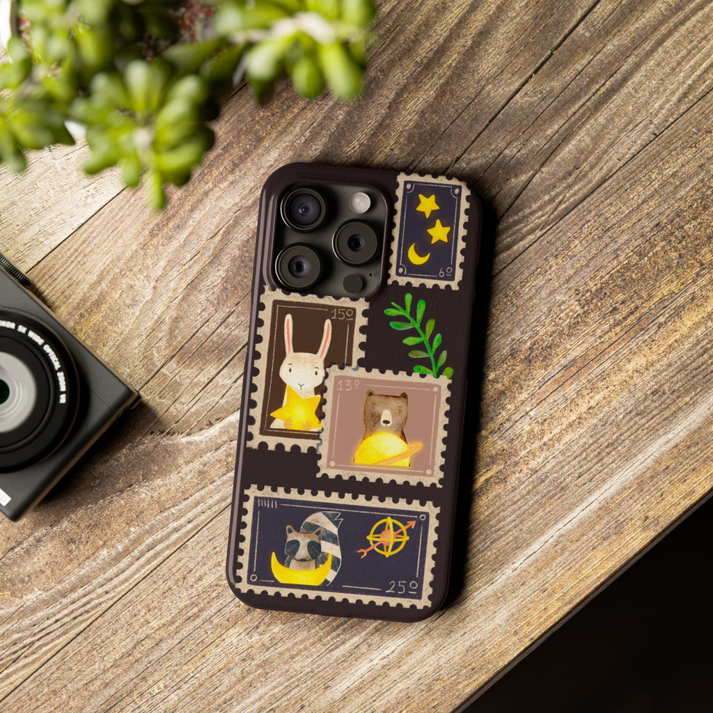 Woodland Stamp Vintage Style Glossy iPhone Case | Cute Phone Cover, Animal Lover Gift, Unique Birthday Gift, iPhone XR, 12, 13, 14, 15, 16