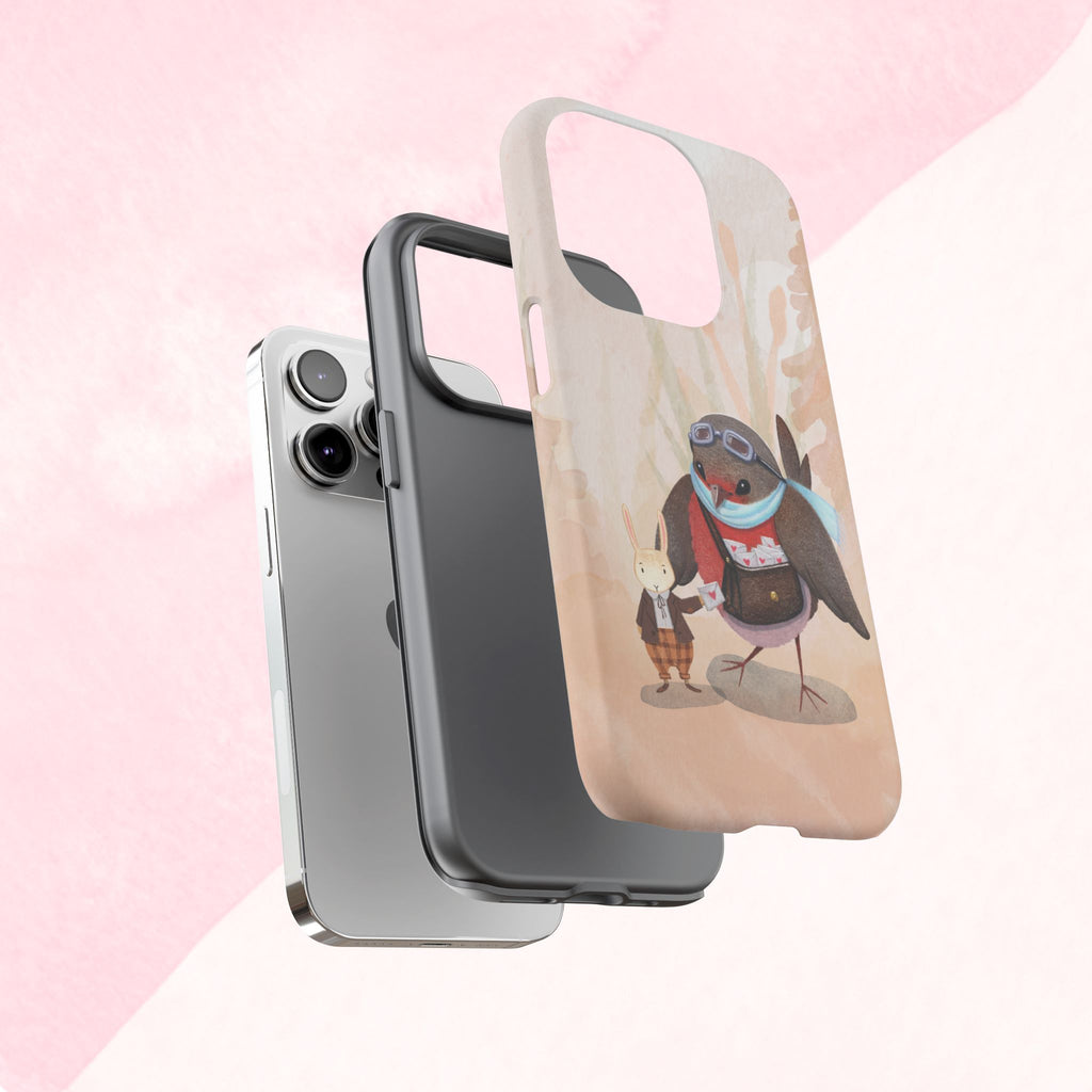 Whimsical Animal Phone Case, Cute Bird and Rabbit Design, Animal Lovers Gift, Nature-Themed Accessory, Eco-Friendly Tech Cover