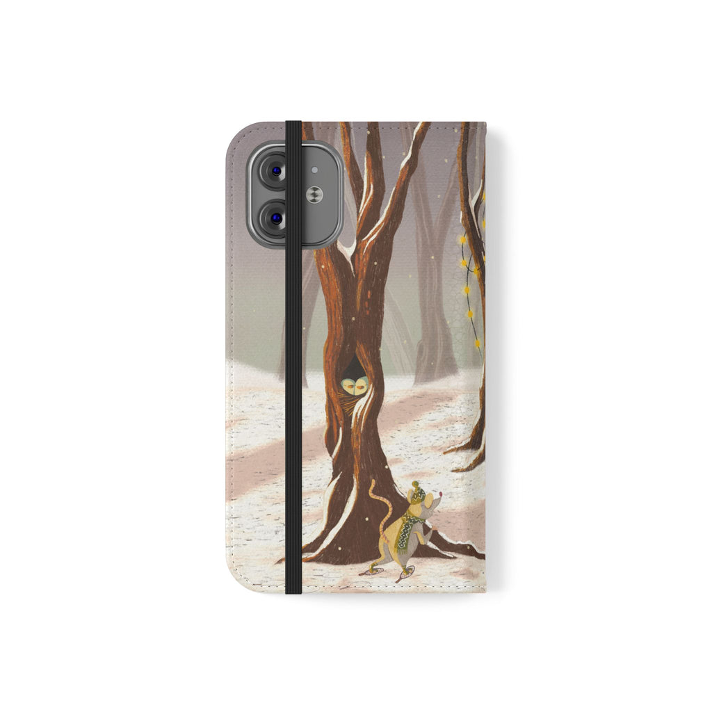 Winter Forest Tea Party Wallet Case, Woodland Animals Phone Flip Cover, Vegan Leather Case, iPhone 11 12 13 14 15 16, Galaxy Ultra S21 S22