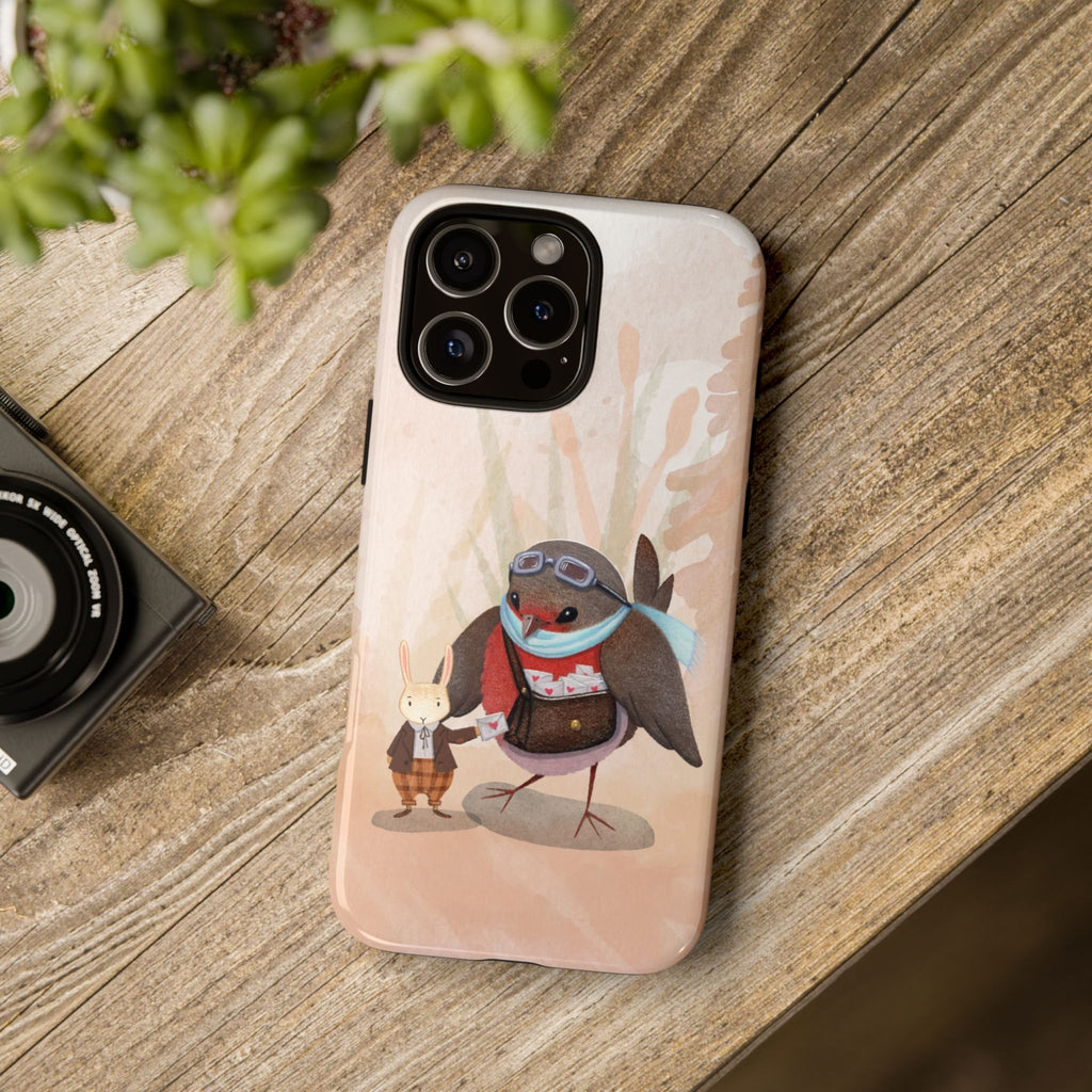Whimsical Animal Phone Case, Cute Bird and Rabbit Design, Animal Lovers Gift, Nature-Themed Accessory, Eco-Friendly Tech Cover
