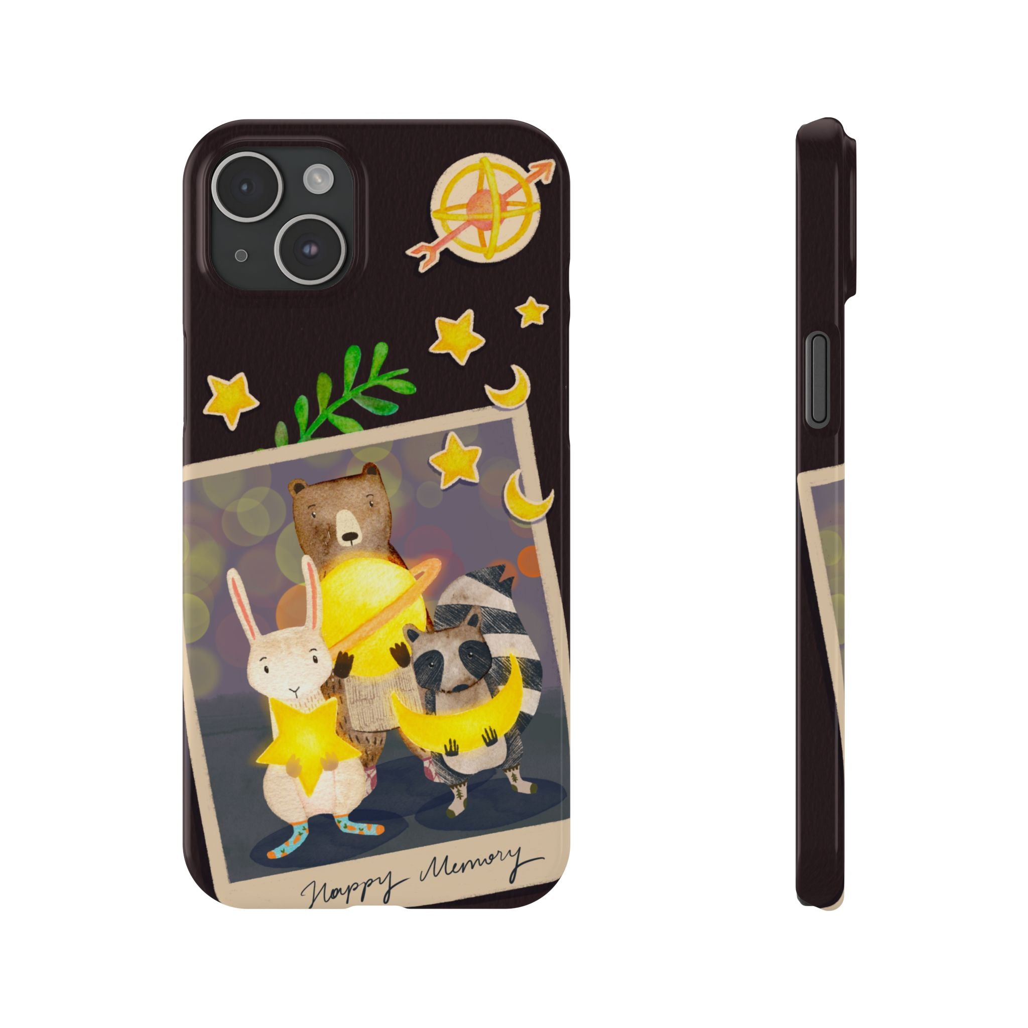 Happy Memory Animal Slim Case, Starry Night Friends iPhone Cover, Kawaii Photo Design, iPhone 8 9 X XR 12 13 14 15 16
