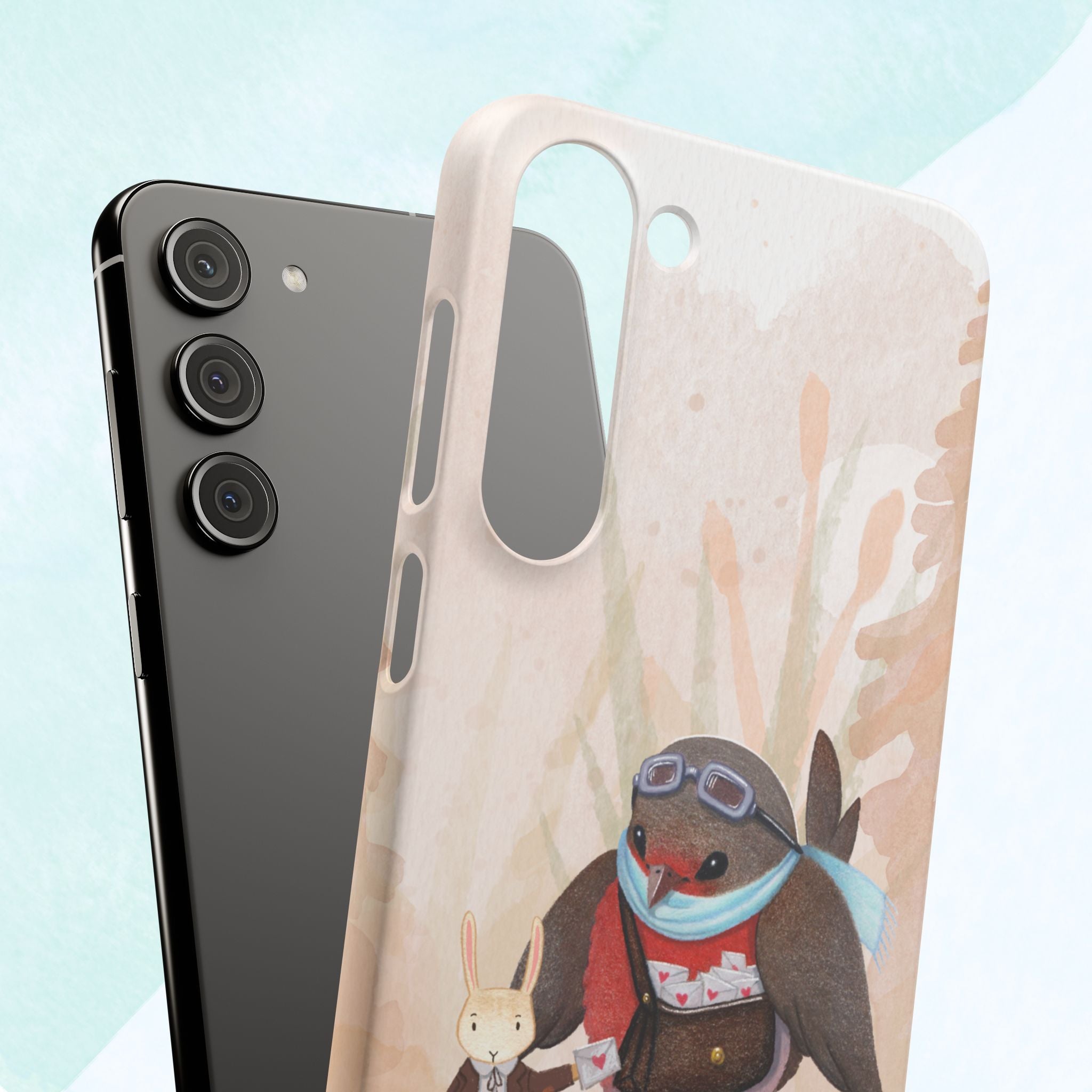 Whimsical Animal Snap Cases, Cute Phone Case, Handmade Bird and Bunny Design, Gift for Animal Lovers, Unique Smartphone Cover