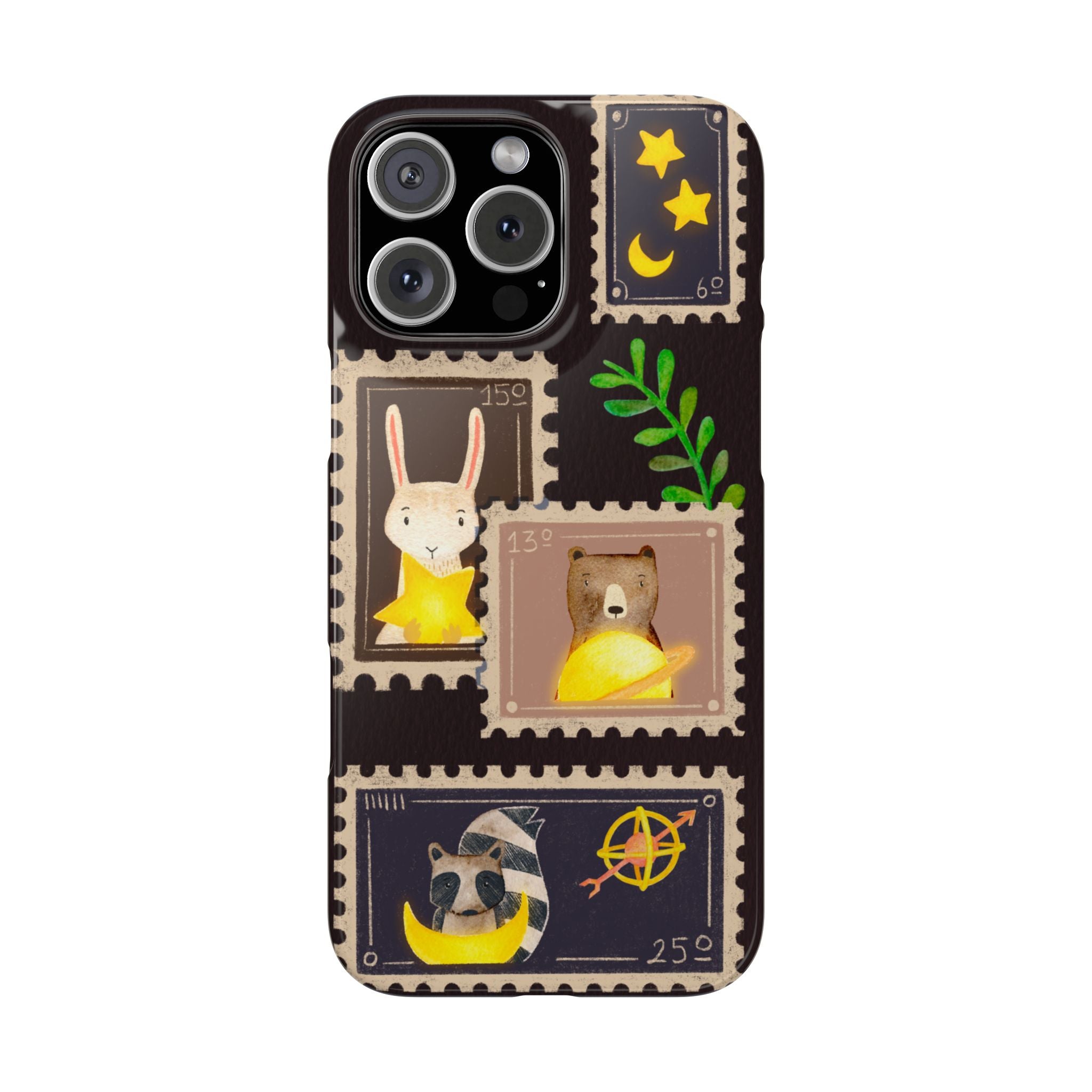 Woodland Stamp Vintage Style Glossy iPhone Case | Cute Phone Cover, Animal Lover Gift, Unique Birthday Gift, iPhone XR, 12, 13, 14, 15, 16