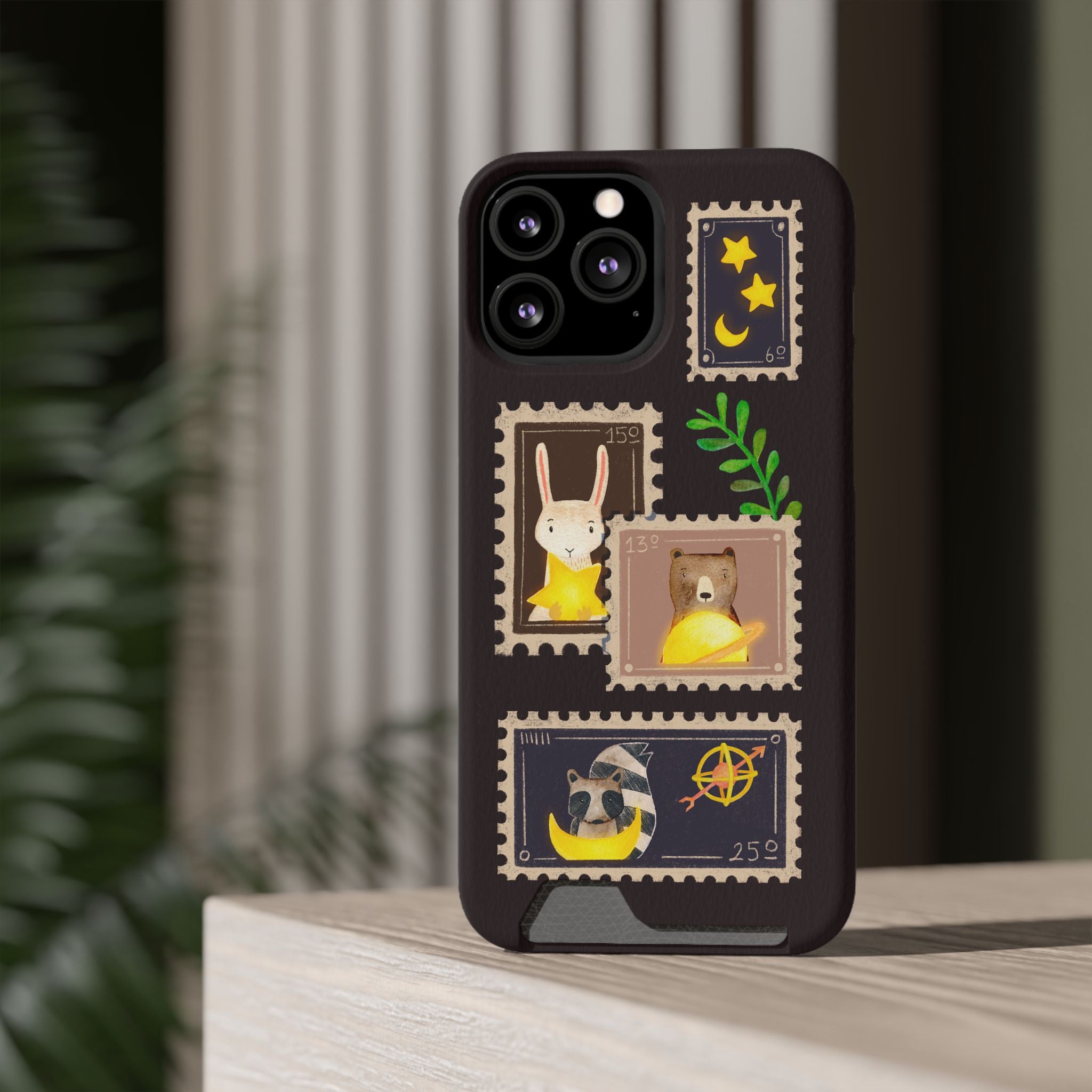 Animal Phone Case with Card Holder - Cute Raccoon, Bear & Bunny Design for iPhone 13 Samsung Galaxy S21/S22 - Pet Lovers Night Sky Style