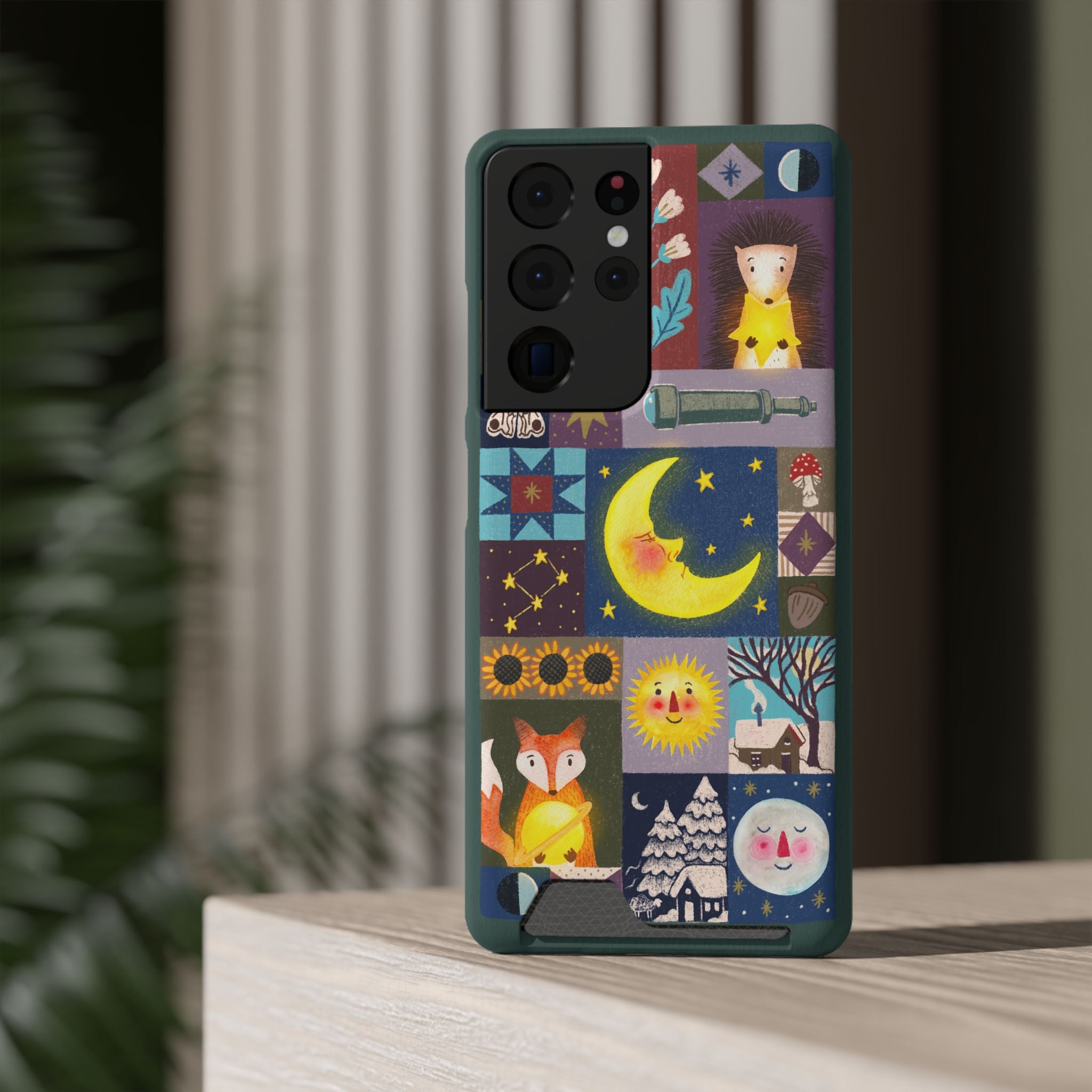 Magical Celestial Patchwork Phone Card Case - Cute Forest Animals Design, Perfect Gift for Nature Lovers, Kids & Adults, Ideal for Birthdays