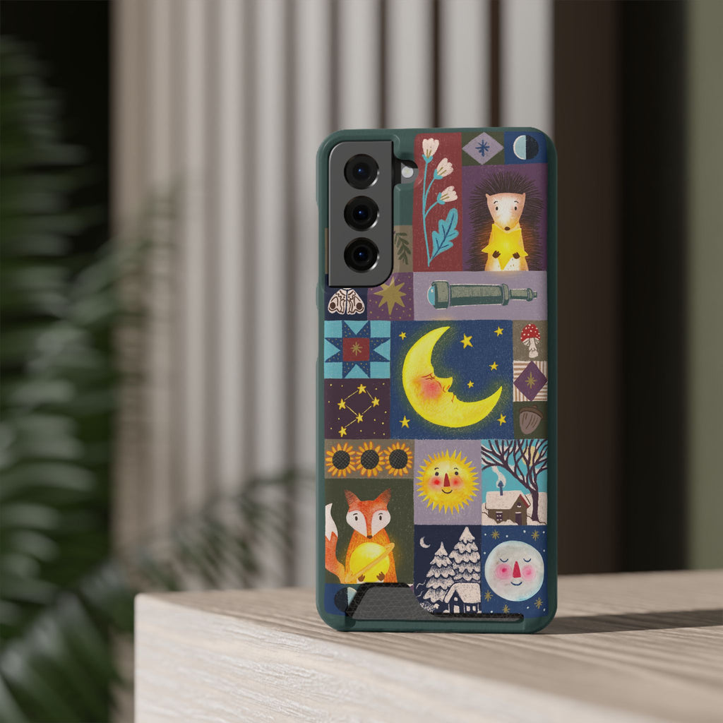 Magical Celestial Patchwork Phone Card Case - Cute Forest Animals Design, Perfect Gift for Nature Lovers, Kids & Adults, Ideal for Birthdays