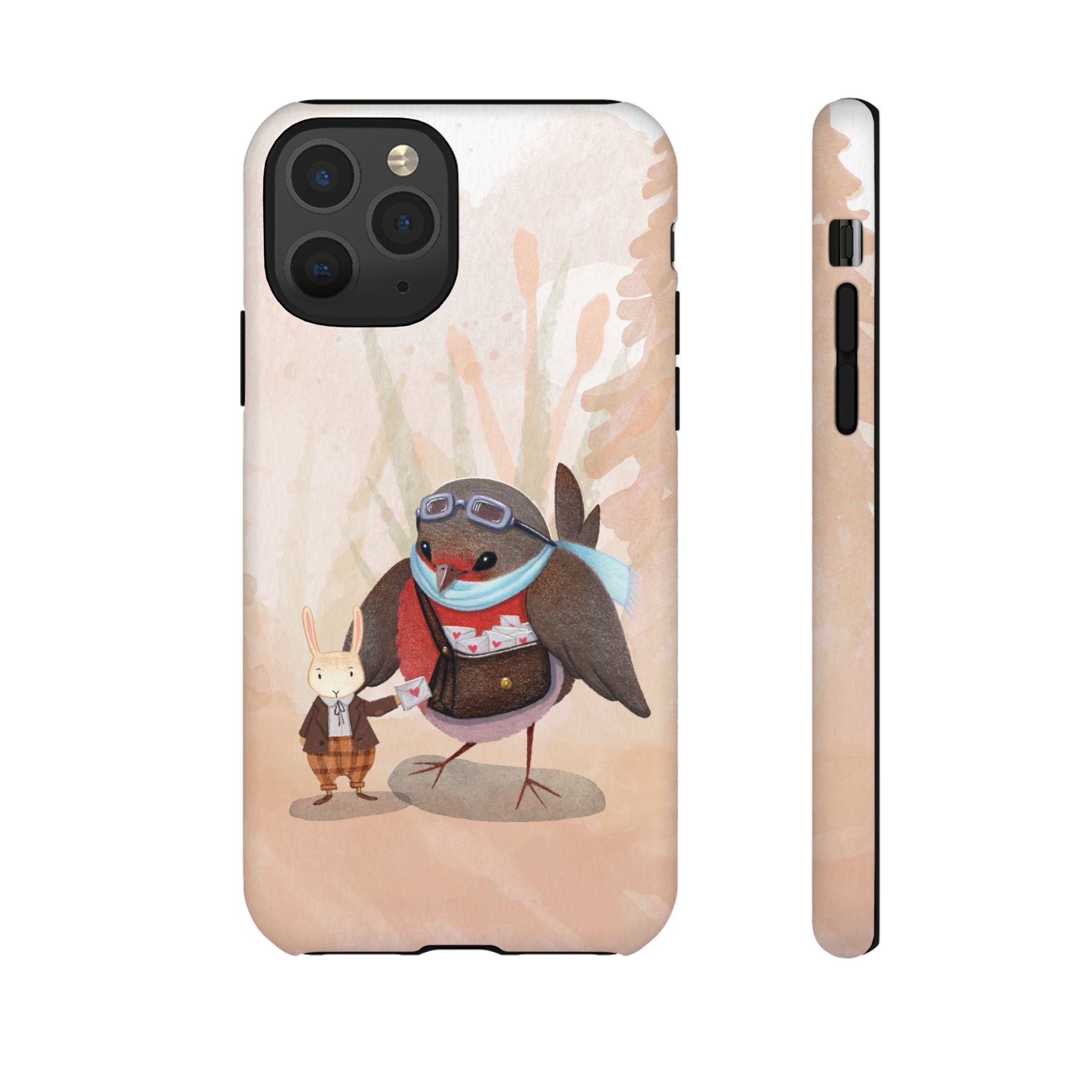 Whimsical Animal Phone Case, Cute Bird and Rabbit Design, Animal Lovers Gift, Nature-Themed Accessory, Eco-Friendly Tech Cover