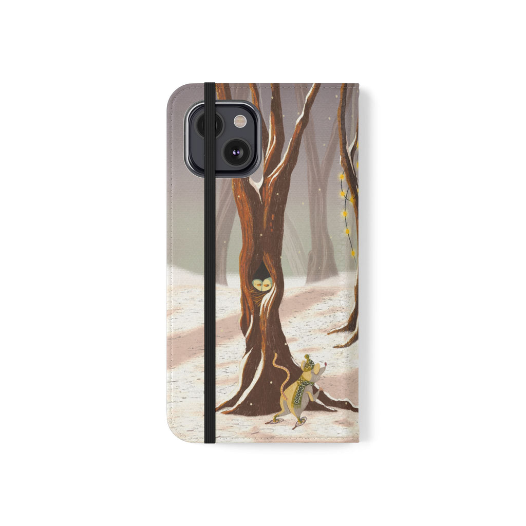 Winter Forest Tea Party Wallet Case, Woodland Animals Phone Flip Cover, Vegan Leather Case, iPhone 11 12 13 14 15 16, Galaxy Ultra S21 S22
