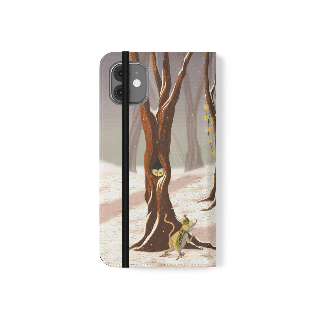 Winter Forest Tea Party Wallet Case, Woodland Animals Phone Flip Cover, Vegan Leather Case, iPhone 11 12 13 14 15 16, Galaxy Ultra S21 S22