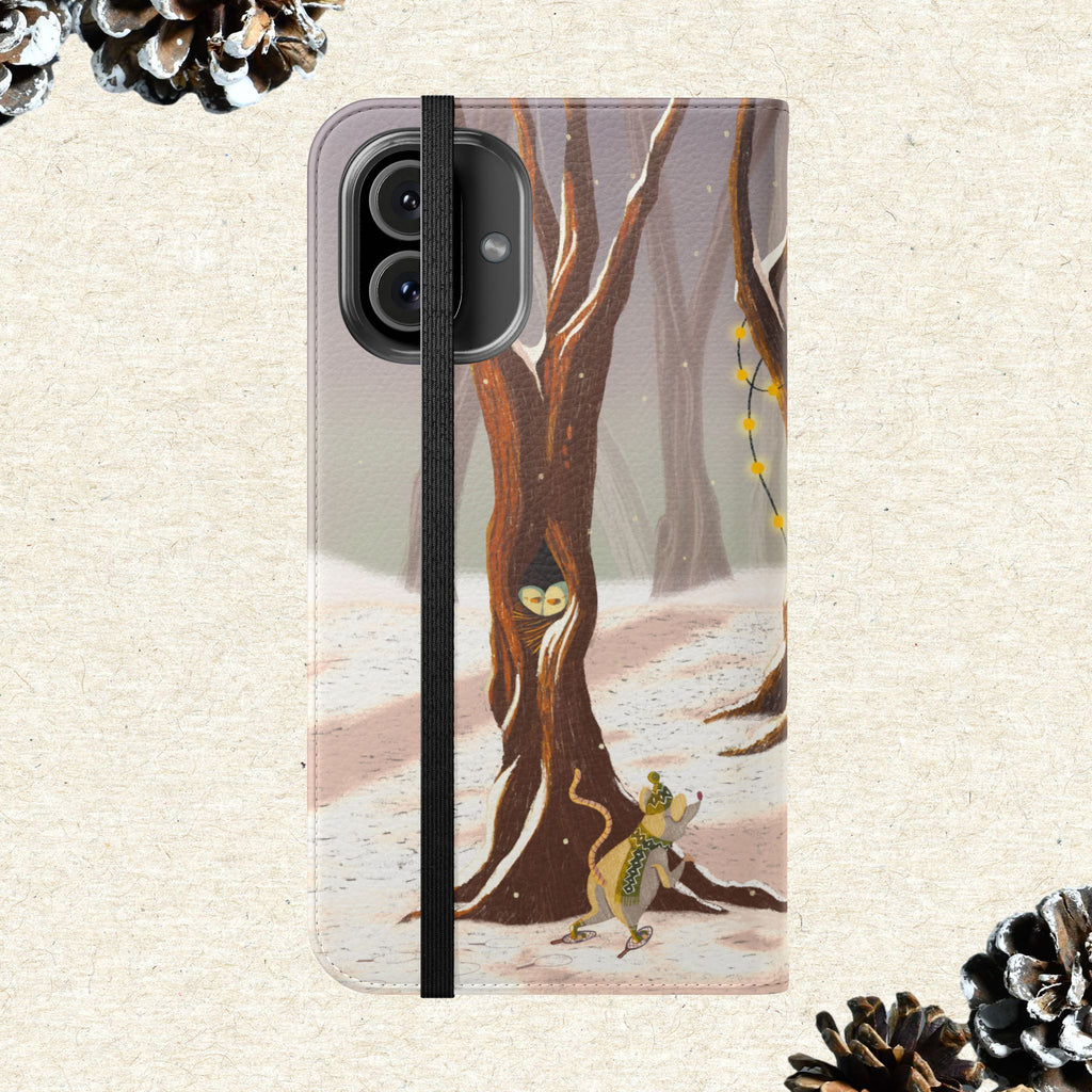 Winter Forest Tea Party Wallet Case, Woodland Animals Phone Flip Cover, Vegan Leather Case, iPhone 11 12 13 14 15 16, Galaxy Ultra S21 S22