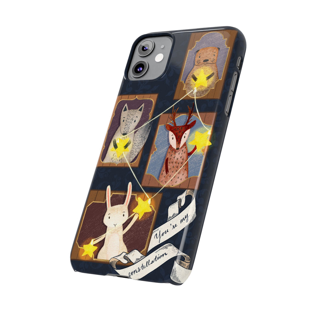 Constellation Friends Slim Case, Woodland Portrait iPhone Cover, Star Collector Design, Cute Kawaii Gift, Phone 8 9 X XR 11 12 13 14 15 16