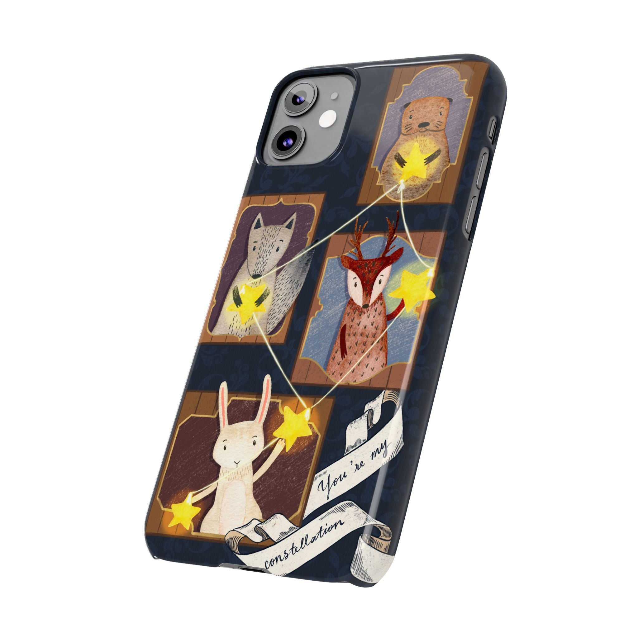 Constellation Friends Slim Case, Woodland Portrait iPhone Cover, Star Collector Design, Cute Kawaii Gift, Phone 8 9 X XR 11 12 13 14 15 16