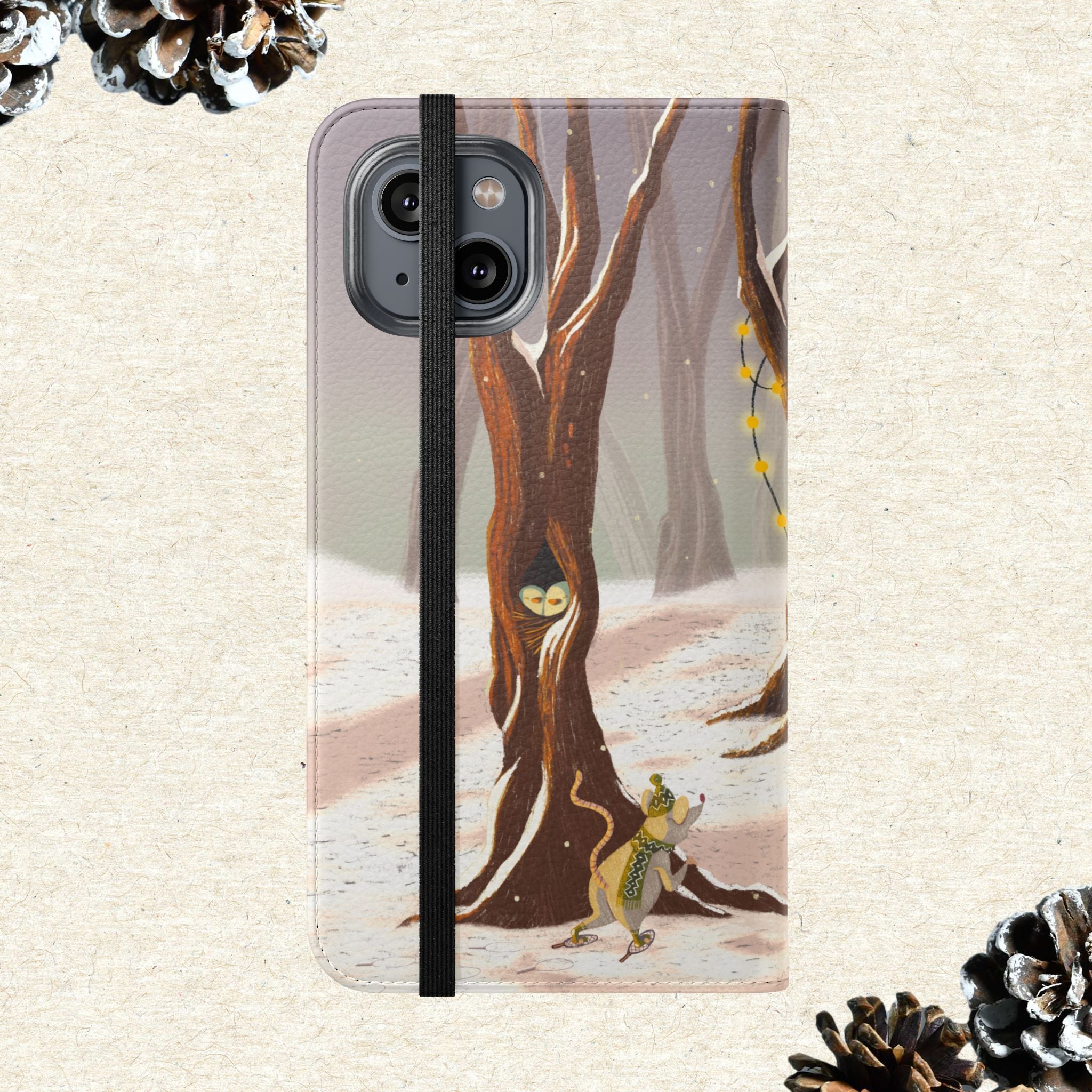 Winter Forest Tea Party Wallet Case, Woodland Animals Phone Flip Cover, Vegan Leather Case, iPhone 11 12 13 14 15 16, Galaxy Ultra S21 S22