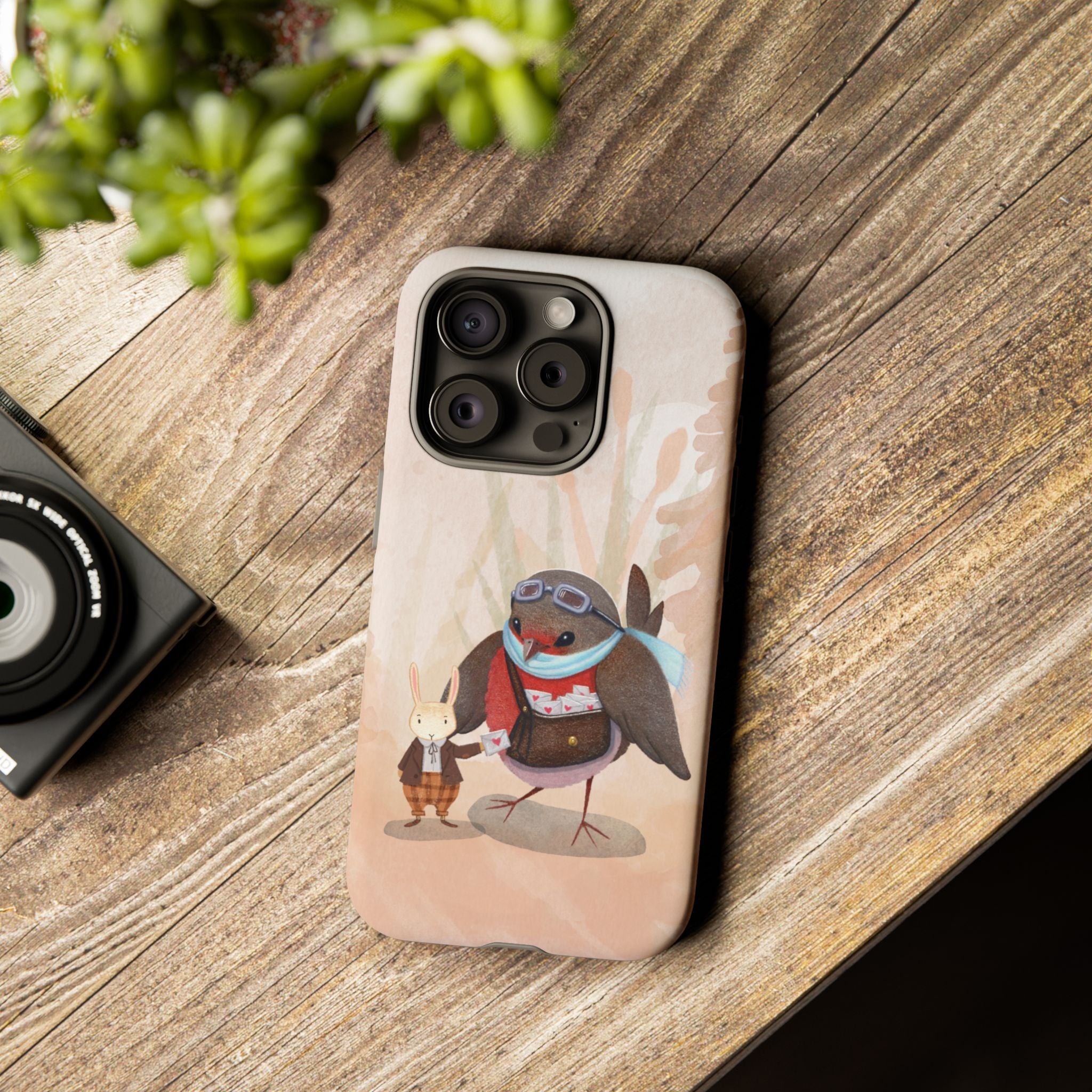 Whimsical Animal Phone Case, Cute Bird and Rabbit Design, Animal Lovers Gift, Nature-Themed Accessory, Eco-Friendly Tech Cover