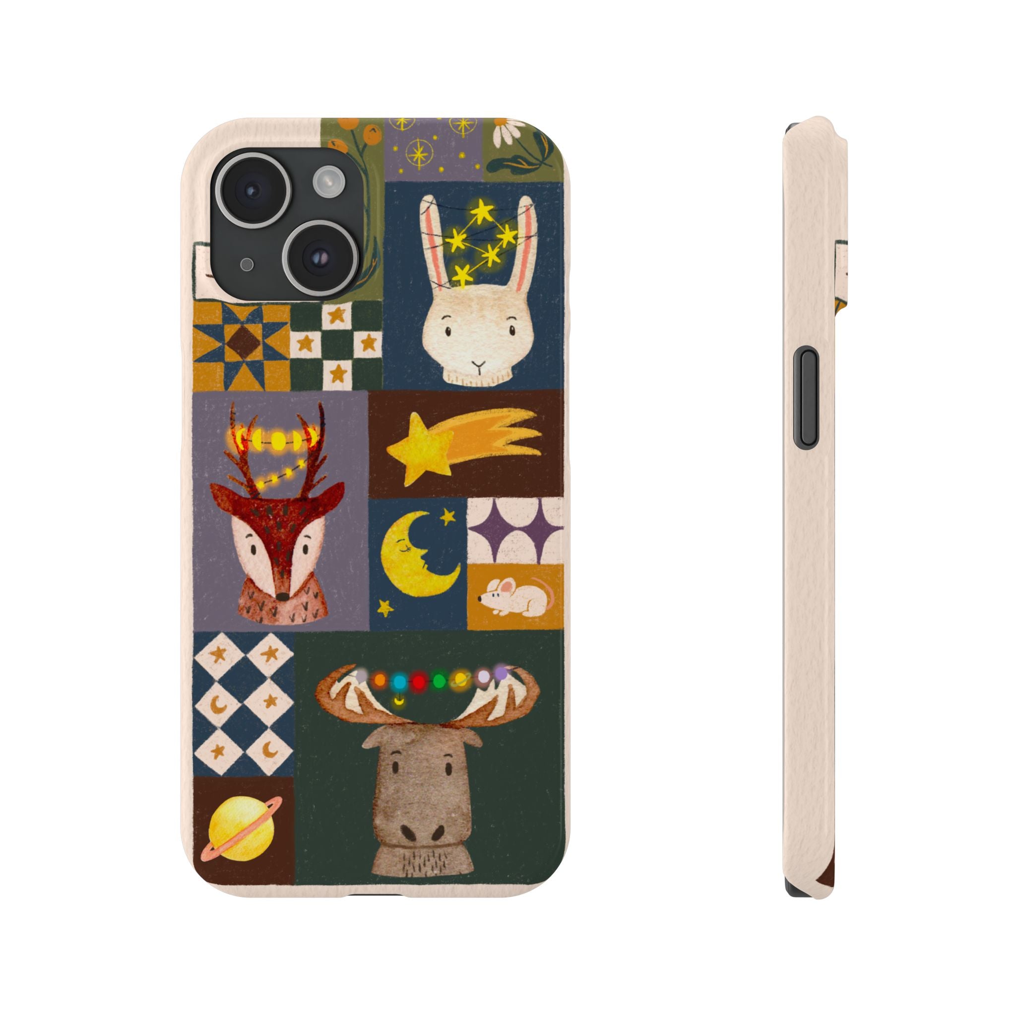 Holiday Night Sky Slim Case, Cute Forest Creatures iPhone Cover, Bunny Deer Moose, iPhone 7 8 X XR XS 11 12 13 14 15 16