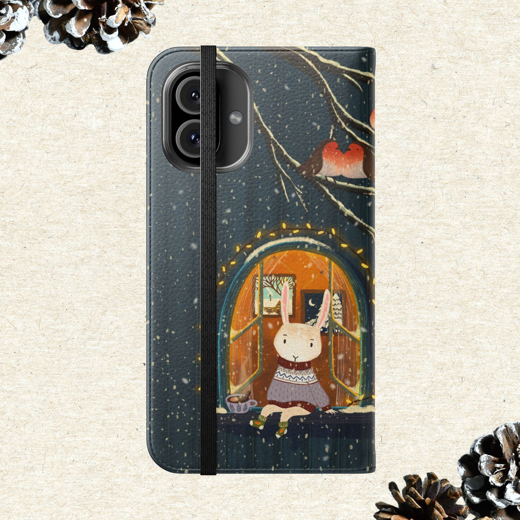 Cozy Winter Cottage Wallet Case, Cute Animals Flip Cover, Vegan Leather, Cozy Vibes, Gift Idea for iPhone 11 12 13 14 15 16, Galaxy S21 S22