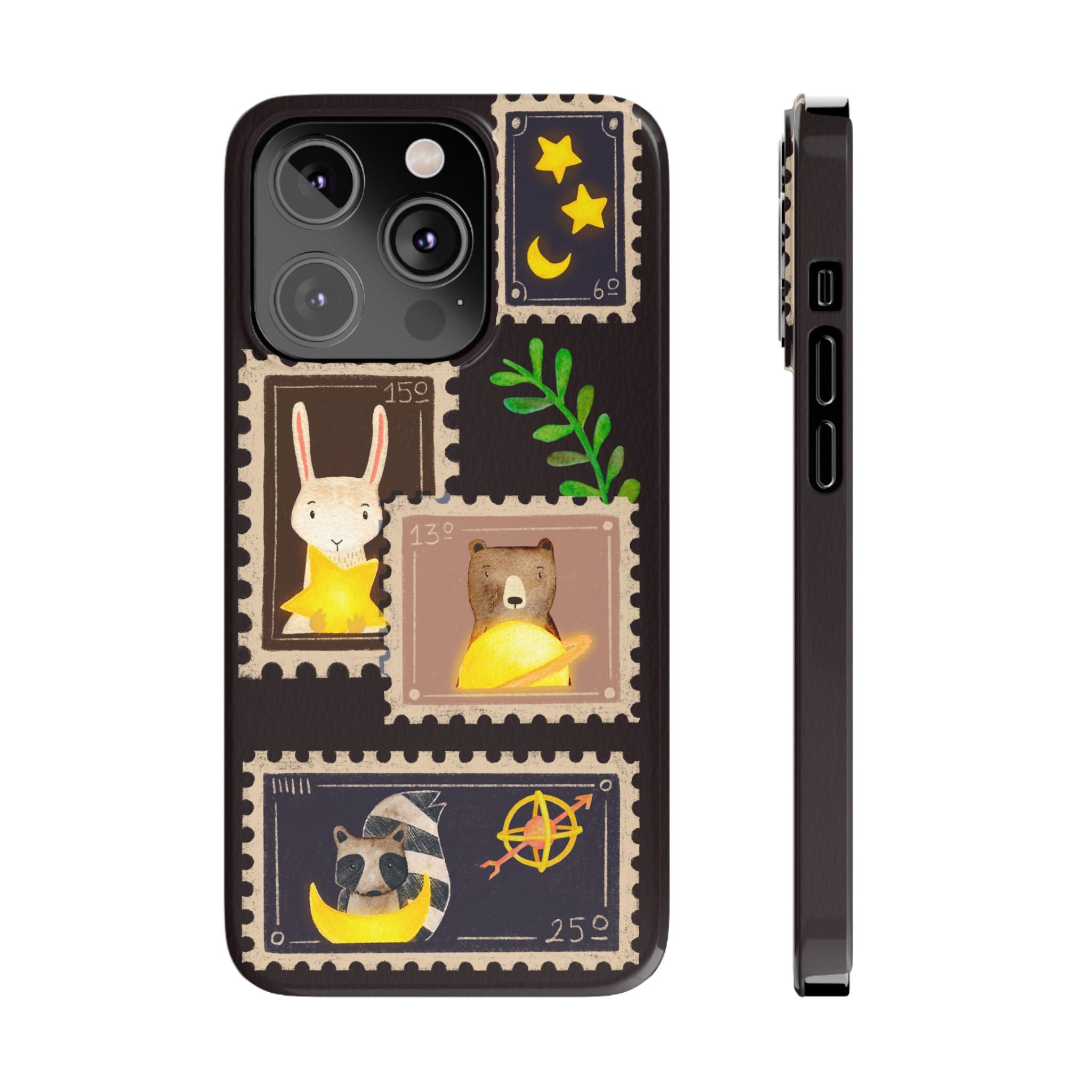 Woodland Stamp Vintage Style Glossy iPhone Case | Cute Phone Cover, Animal Lover Gift, Unique Birthday Gift, iPhone XR, 12, 13, 14, 15, 16