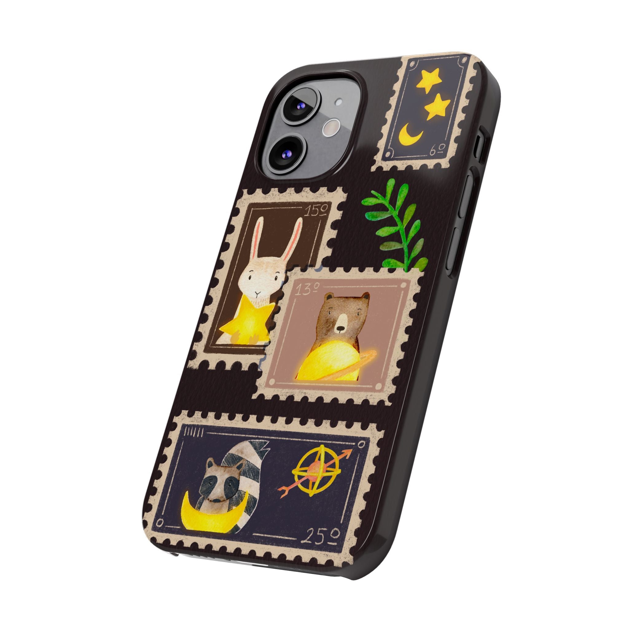 Woodland Stamp Vintage Style Glossy iPhone Case | Cute Phone Cover, Animal Lover Gift, Unique Birthday Gift, iPhone XR, 12, 13, 14, 15, 16