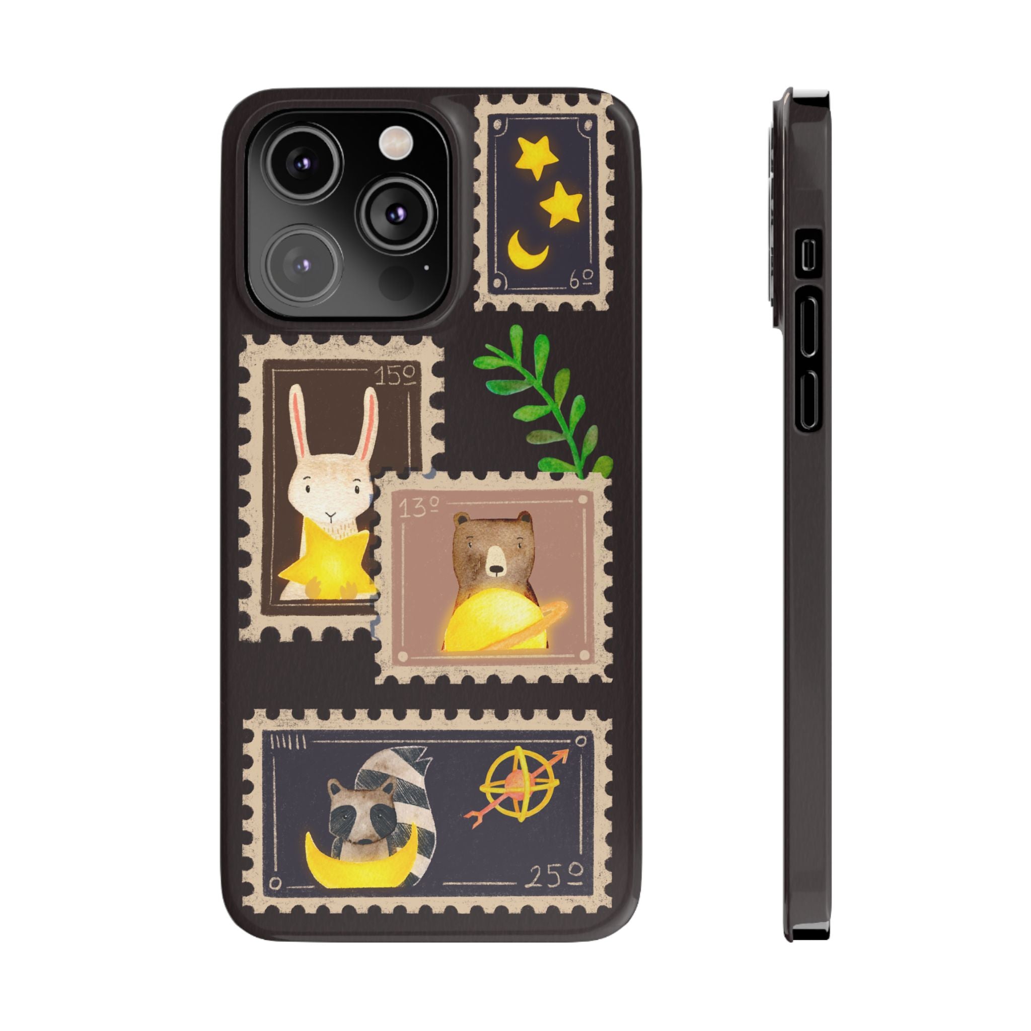 Woodland Stamp Vintage Style Glossy iPhone Case | Cute Phone Cover, Animal Lover Gift, Unique Birthday Gift, iPhone XR, 12, 13, 14, 15, 16