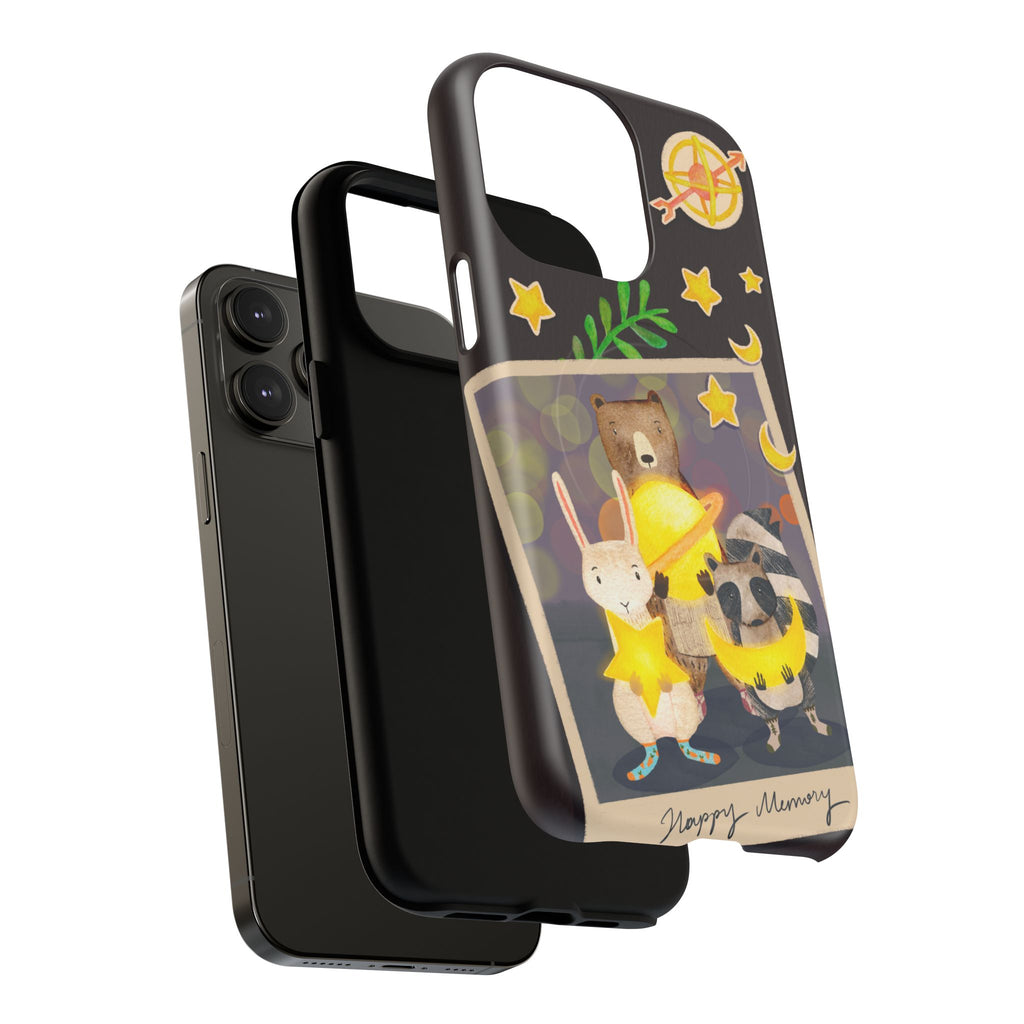 Tough Magnetic Cases, Whimsical Animal Phone Case, Cute Bear Rabbit Raccoon Design, Cute gift for her, Birthdays, iPhone 14 15 16 pro max