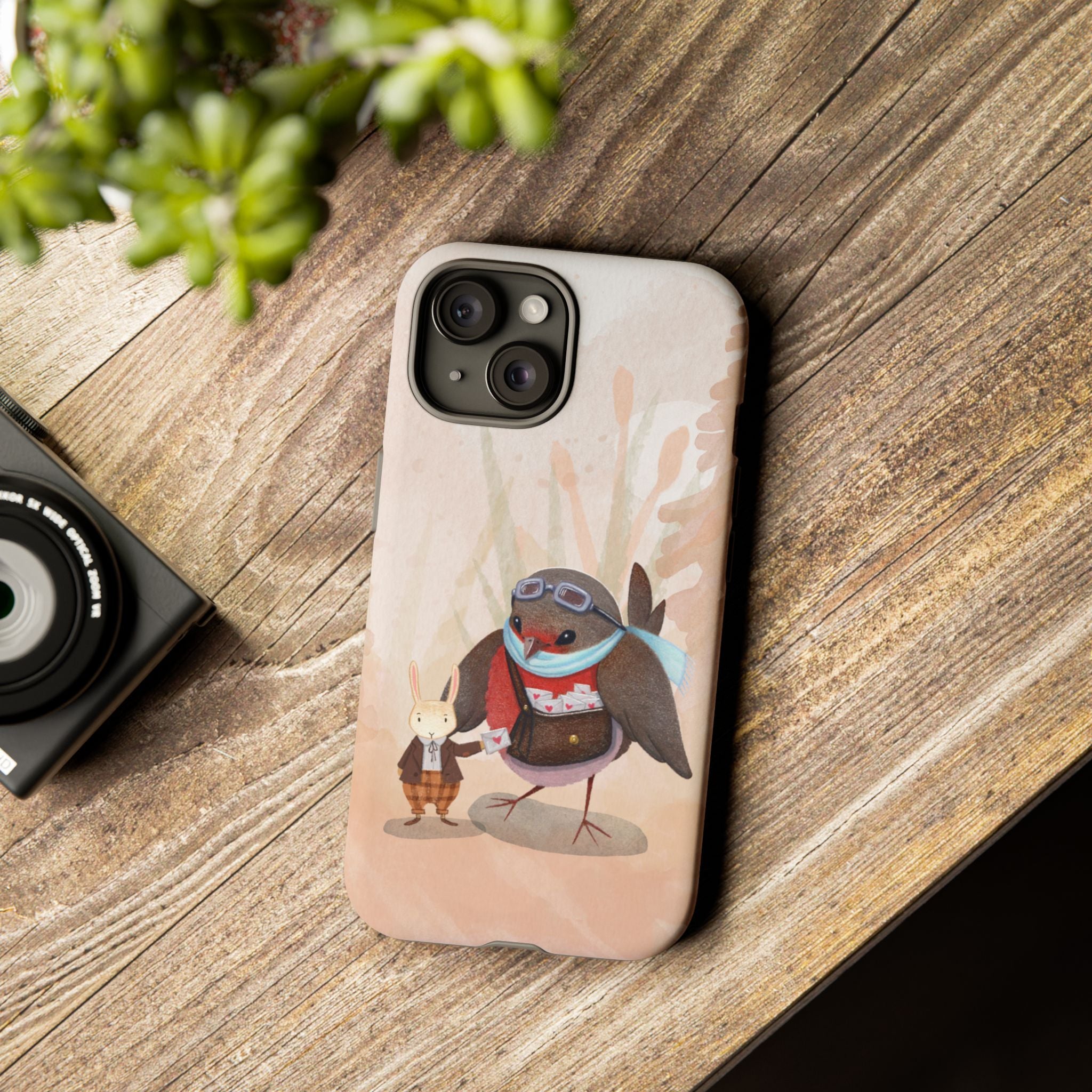 Whimsical Animal Phone Case, Cute Bird and Rabbit Design, Animal Lovers Gift, Nature-Themed Accessory, Eco-Friendly Tech Cover