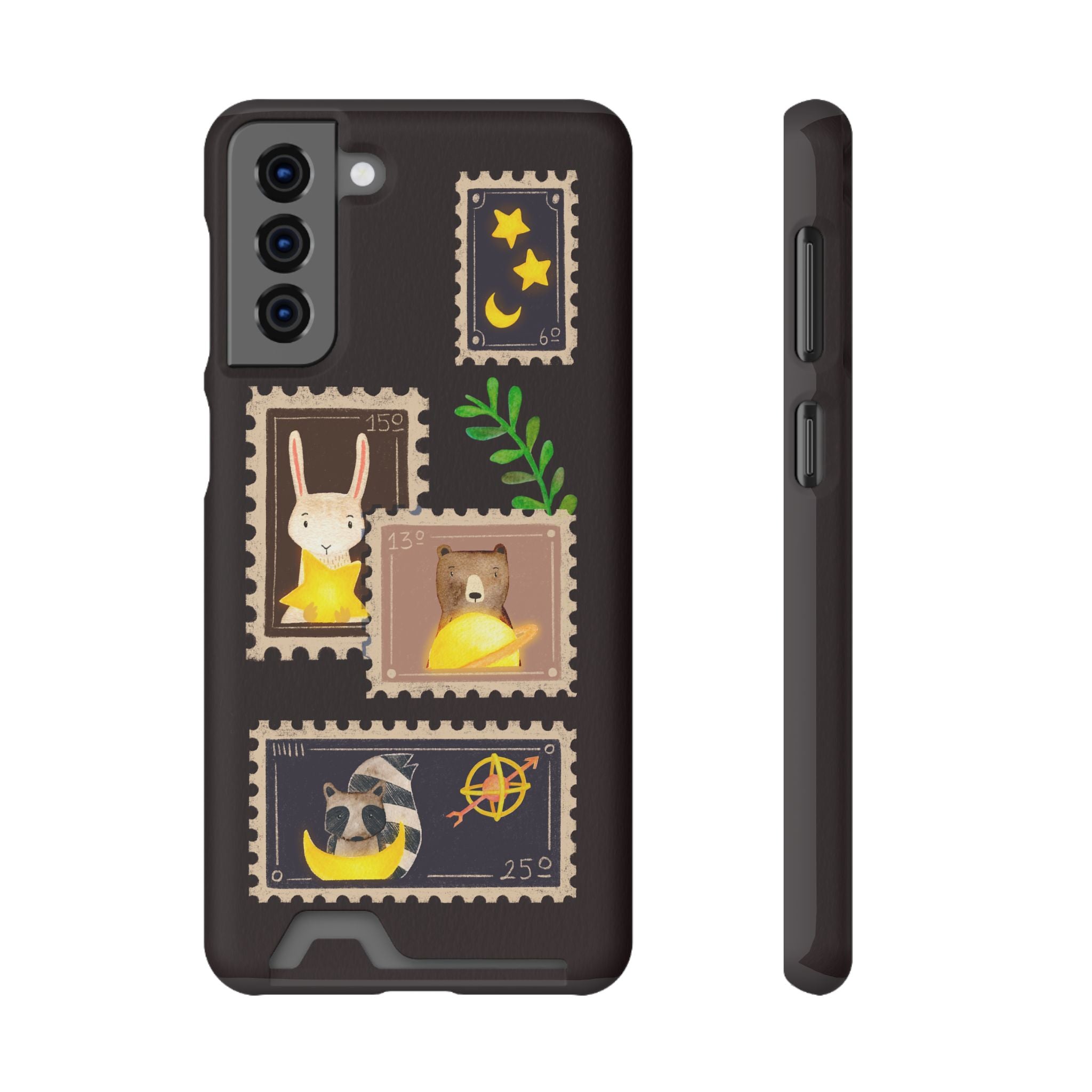 Animal Phone Case with Card Holder - Cute Raccoon, Bear & Bunny Design for iPhone 13 Samsung Galaxy S21/S22 - Pet Lovers Night Sky Style