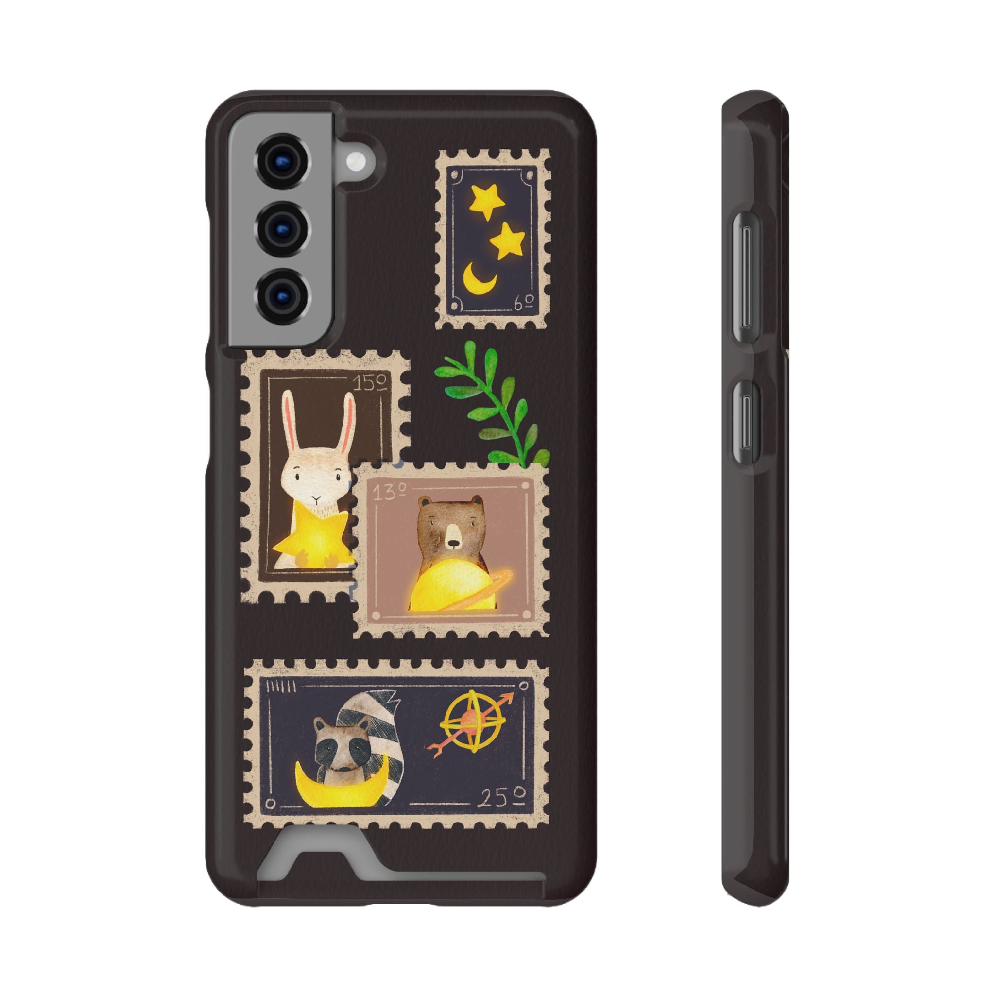 Animal Phone Case with Card Holder - Cute Raccoon, Bear & Bunny Design for iPhone 13 Samsung Galaxy S21/S22 - Pet Lovers Night Sky Style