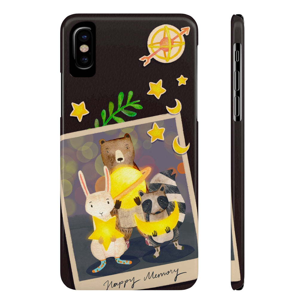 Happy Memory Animal Slim Case, Starry Night Friends iPhone Cover, Kawaii Photo Design, iPhone 8 9 X XR 12 13 14 15 16