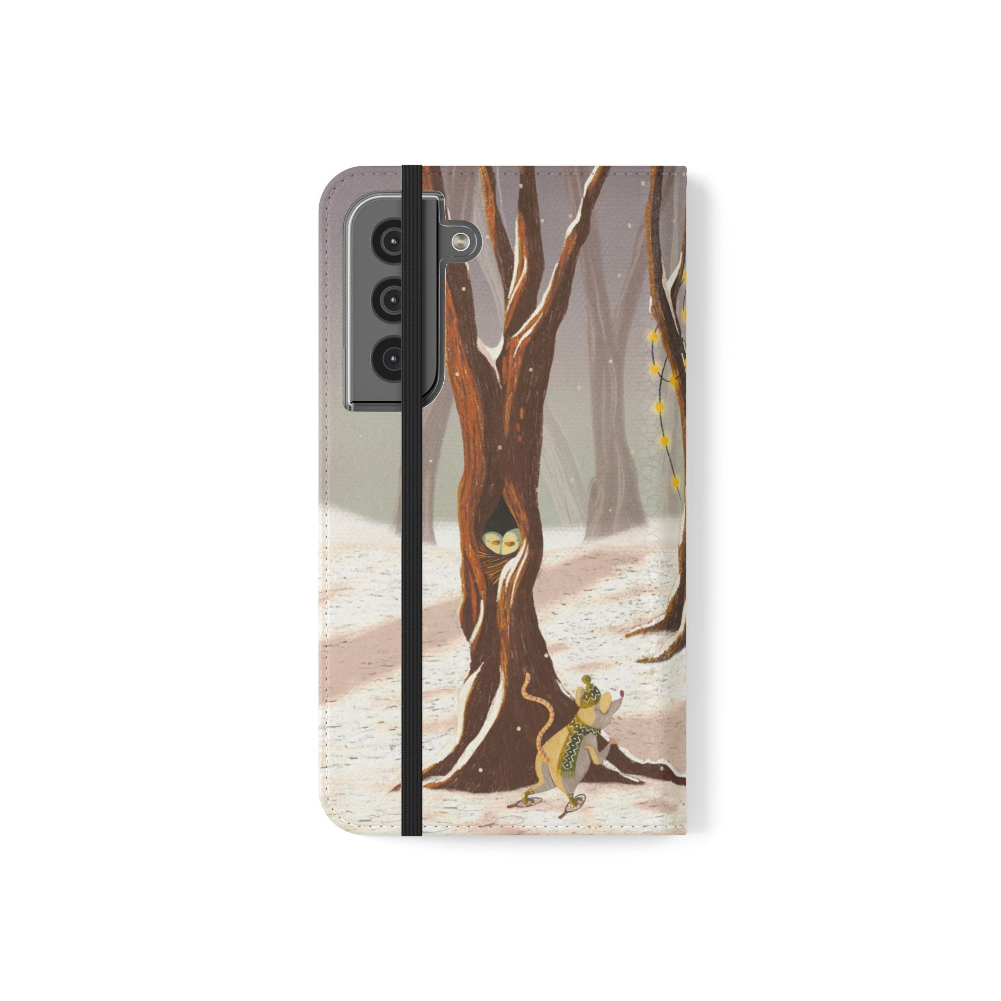Winter Forest Tea Party Wallet Case, Woodland Animals Phone Flip Cover, Vegan Leather Case, iPhone 11 12 13 14 15 16, Galaxy Ultra S21 S22