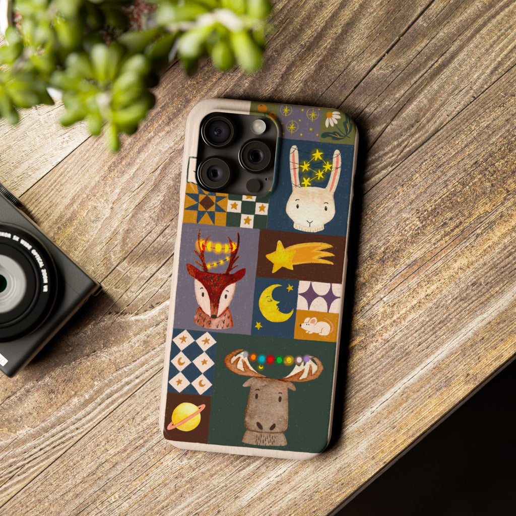 Holiday Night Sky Slim Case, Cute Forest Creatures iPhone Cover, Bunny Deer Moose, iPhone 7 8 X XR XS 11 12 13 14 15 16