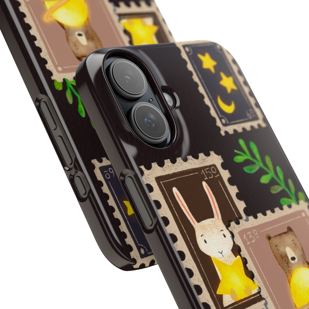 Woodland Stamp Vintage Style Glossy iPhone Case | Cute Phone Cover, Animal Lover Gift, Unique Birthday Gift, iPhone XR, 12, 13, 14, 15, 16
