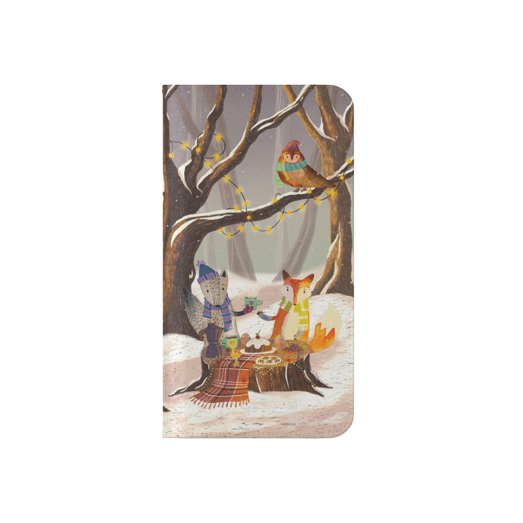 Winter Forest Tea Party Wallet Case, Woodland Animals Phone Flip Cover, Vegan Leather Case, iPhone 11 12 13 14 15 16, Galaxy Ultra S21 S22