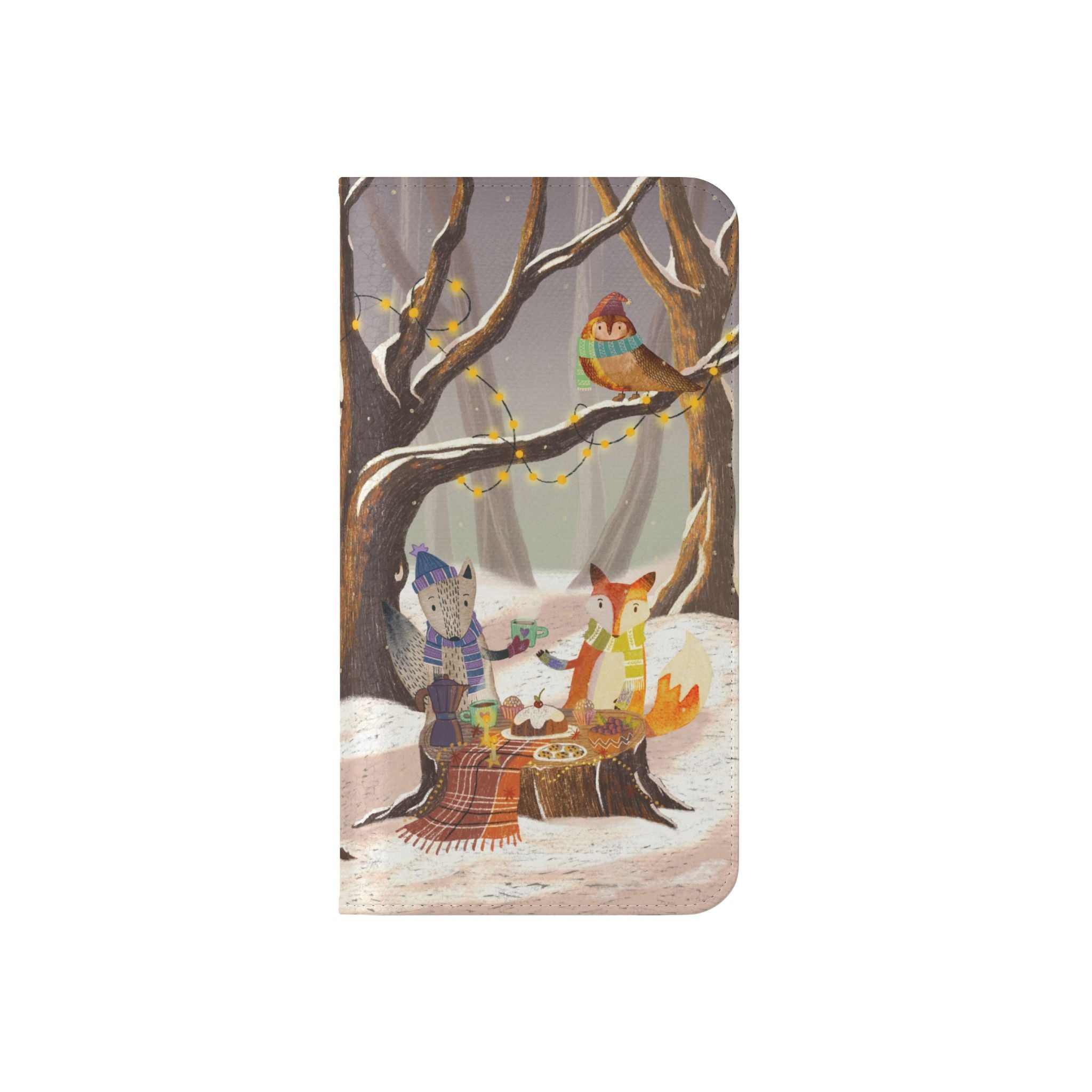 Winter Forest Tea Party Wallet Case, Woodland Animals Phone Flip Cover, Vegan Leather Case, iPhone 11 12 13 14 15 16, Galaxy Ultra S21 S22