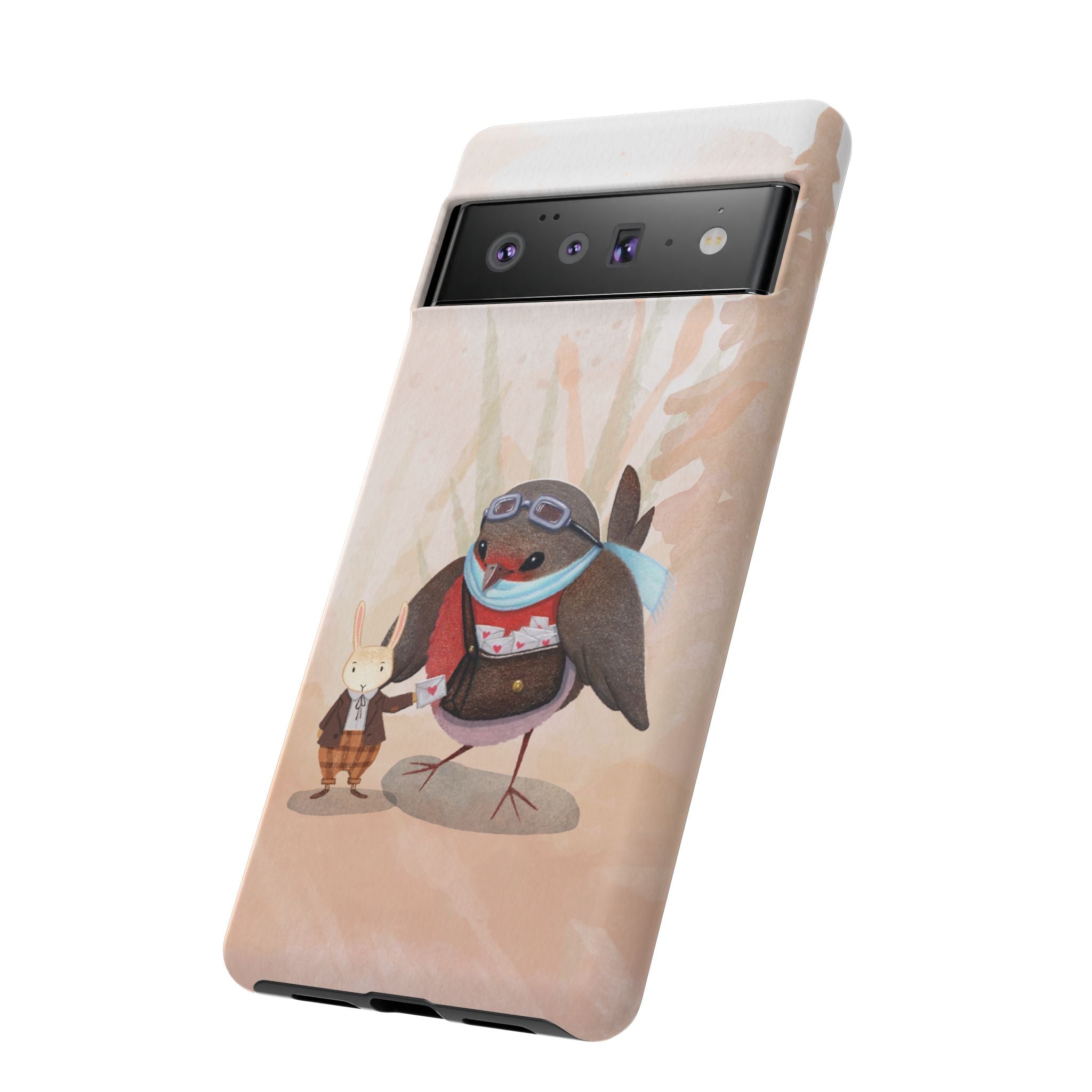 Whimsical Animal Phone Case, Cute Bird and Rabbit Design, Animal Lovers Gift, Nature-Themed Accessory, Eco-Friendly Tech Cover