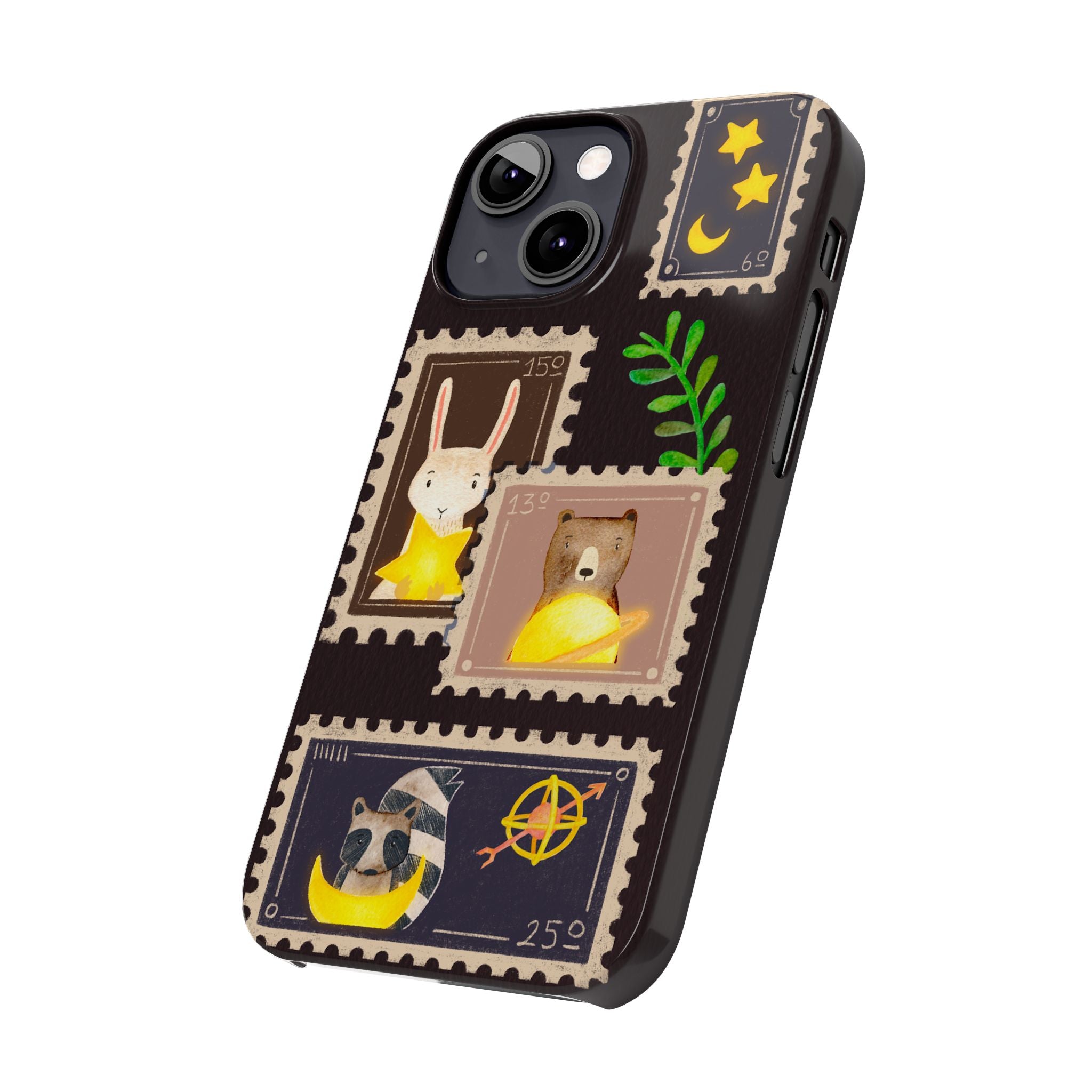 Woodland Stamp Vintage Style Glossy iPhone Case | Cute Phone Cover, Animal Lover Gift, Unique Birthday Gift, iPhone XR, 12, 13, 14, 15, 16