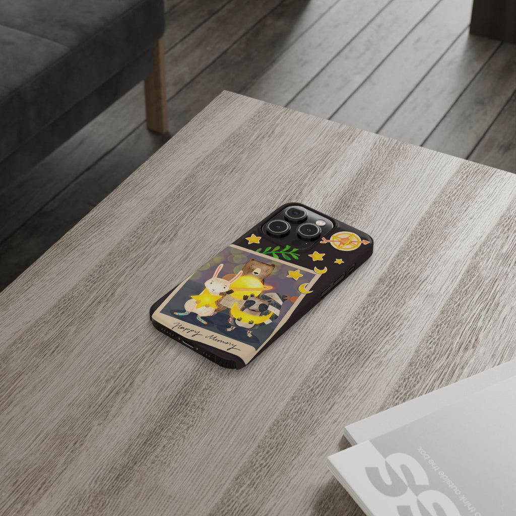 Happy Memory Animal Slim Case, Starry Night Friends iPhone Cover, Kawaii Photo Design, iPhone 8 9 X XR 12 13 14 15 16
