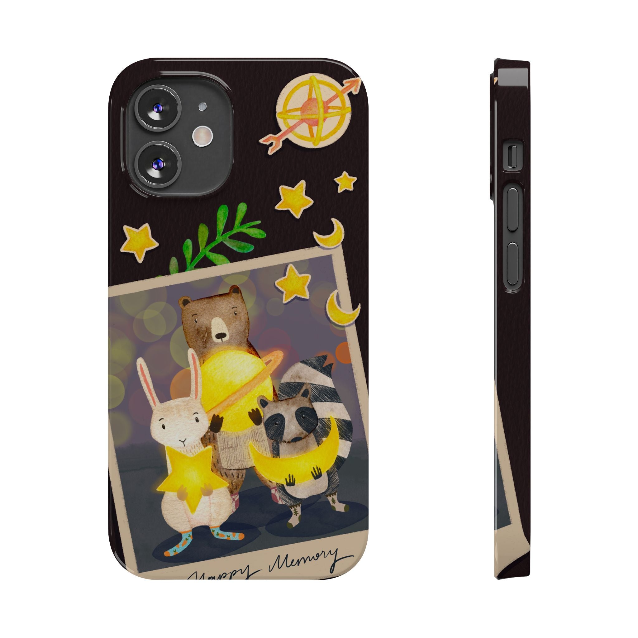 Happy Memory Animal Slim Case, Starry Night Friends iPhone Cover, Kawaii Photo Design, iPhone 8 9 X XR 12 13 14 15 16
